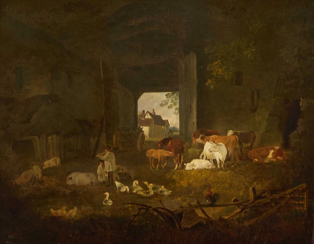 Julius Caesar Ibbetson (British, 1759-1817) Cattle, horses and pigs