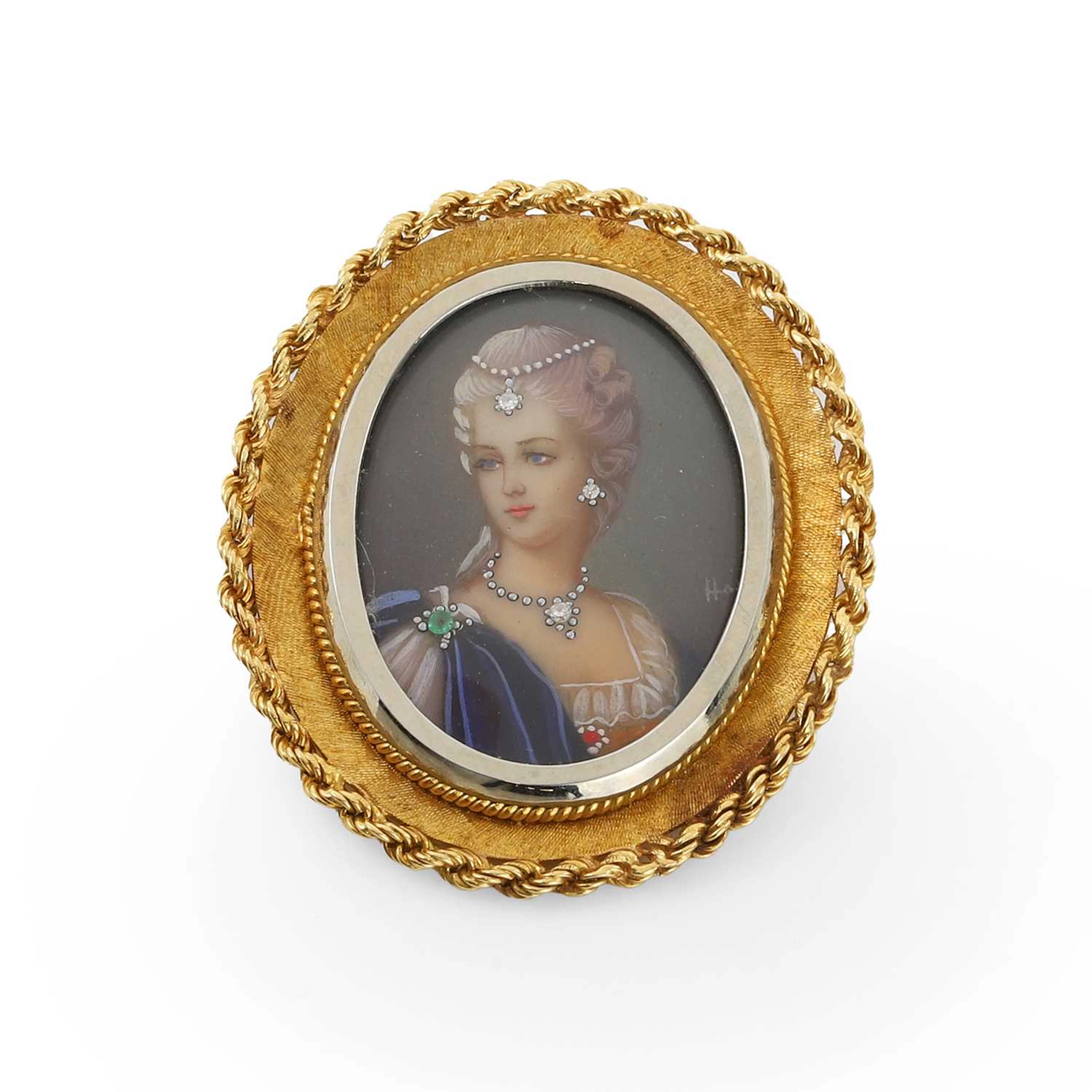 An 18ct gold gemstone set miniature pendant brooch