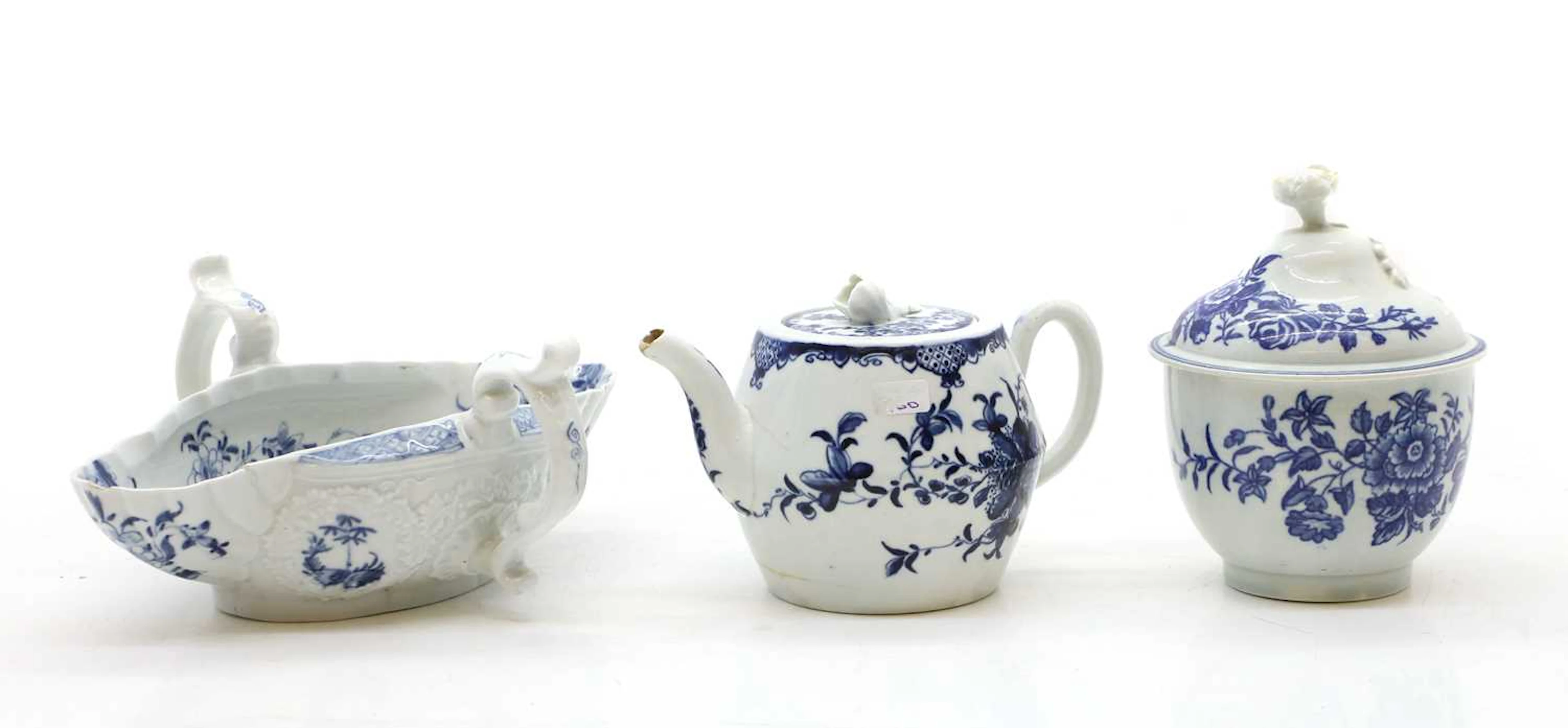 A group of three Worcester blue and white porcelain items 18th century