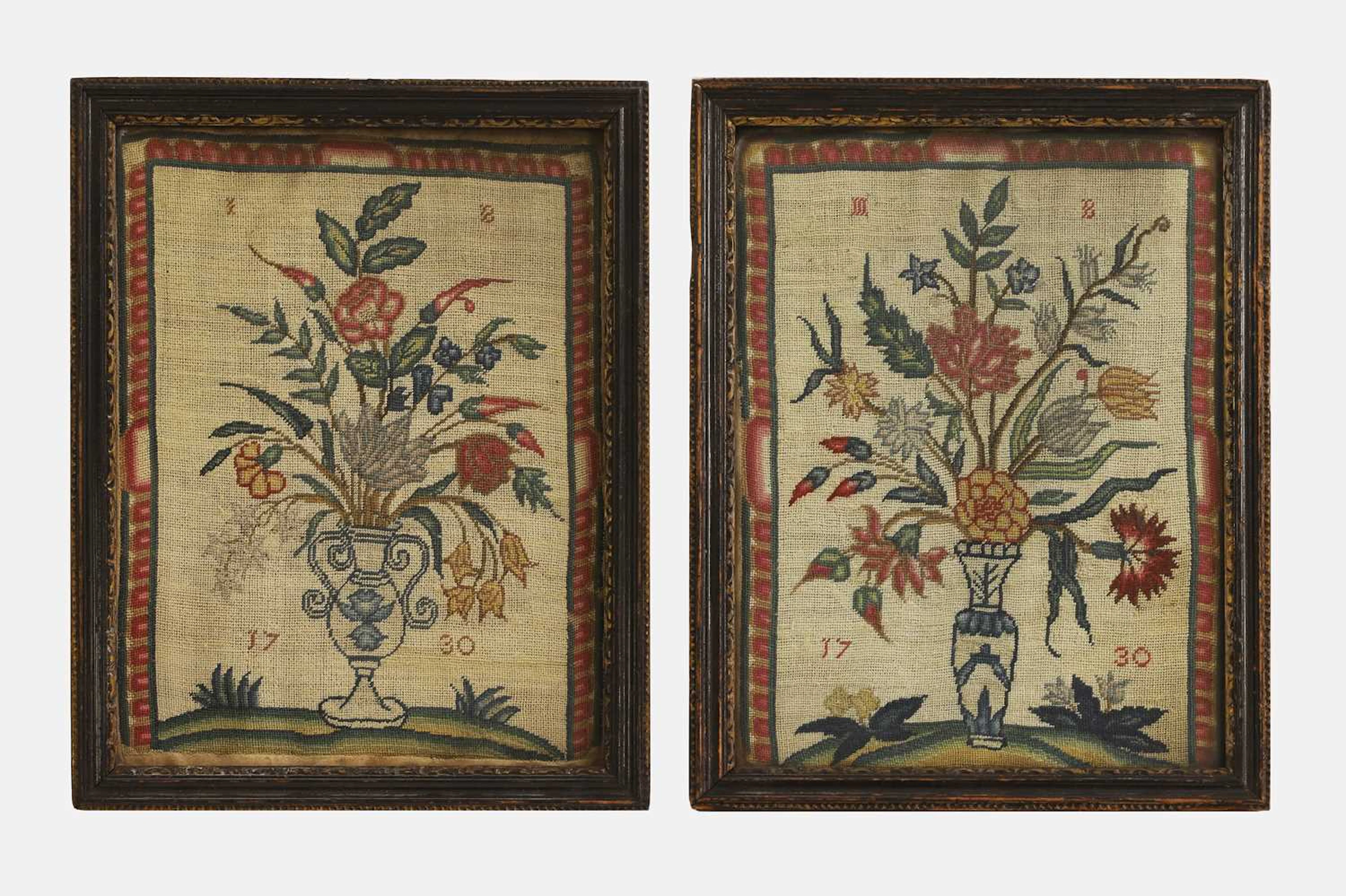A pair of silk and wool needlepoint pictures second quarter of the