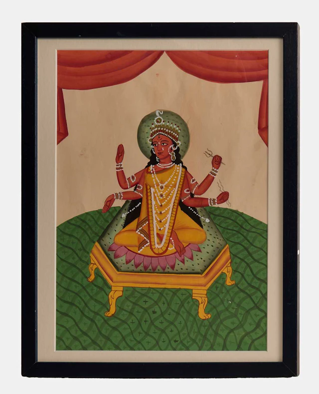 An Indian Kalighat painting of the Hindu Goddess Sarasvati early 20th