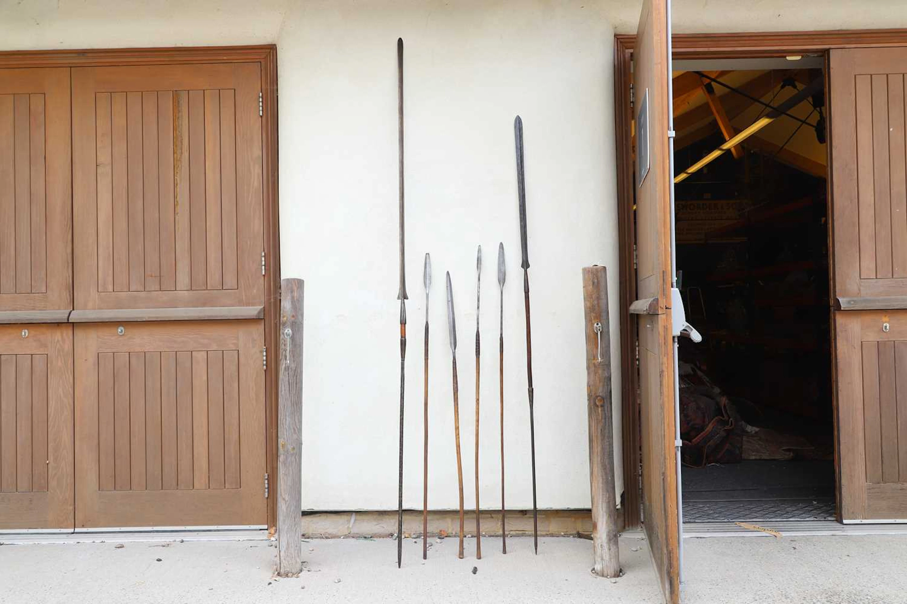 A collection of six Maori spears