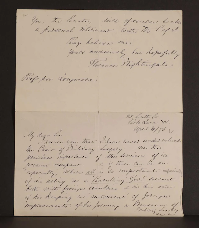 Florence NIGHTINGALE- Autograph Letter SIGNED (To Sir Thomas Longmore). 4 pages