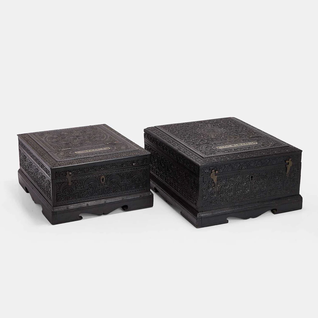 Two Anglo-Indian carved ebony dressing chests late 19th century, West