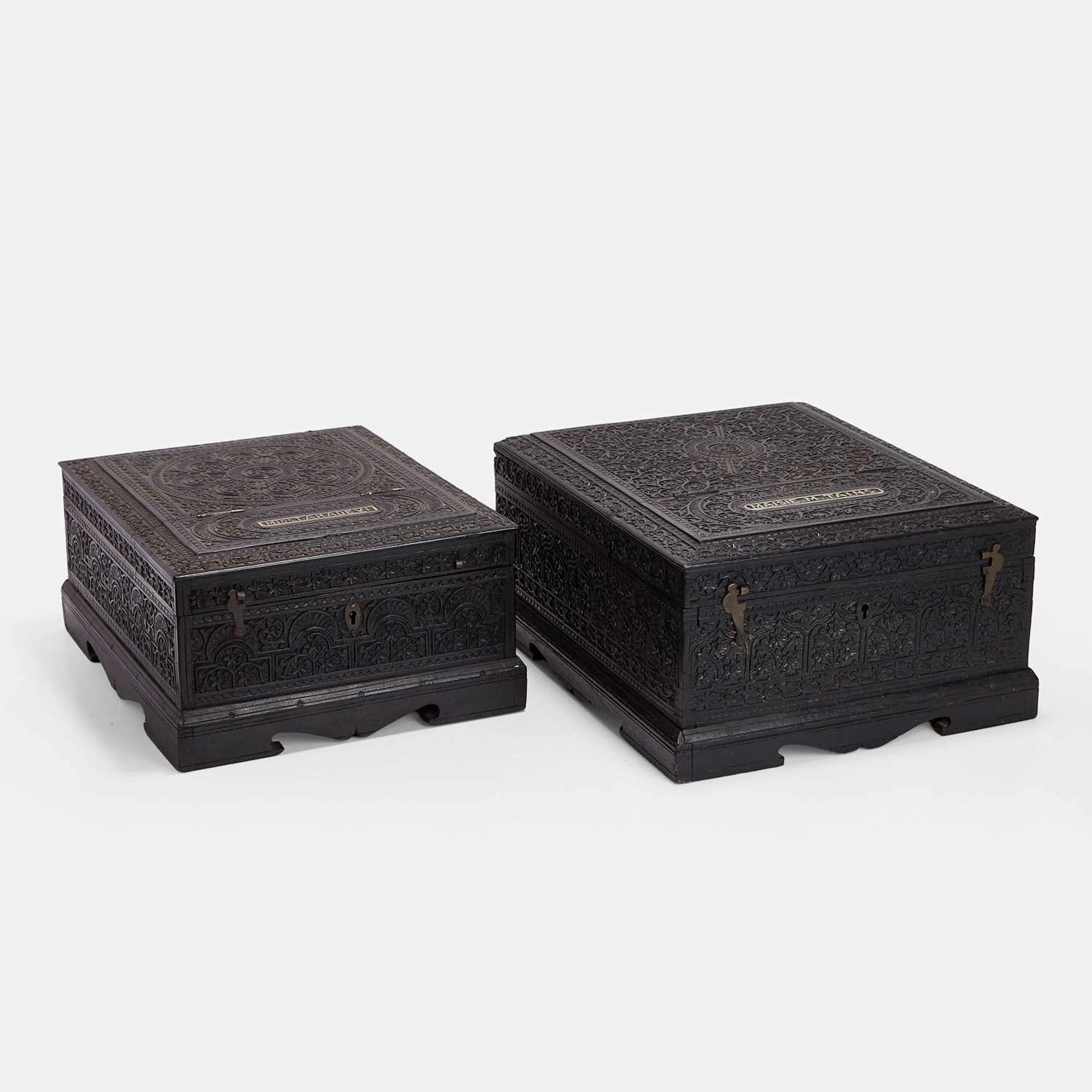 Two Anglo-Indian carved ebony dressing chests late 19th century, West