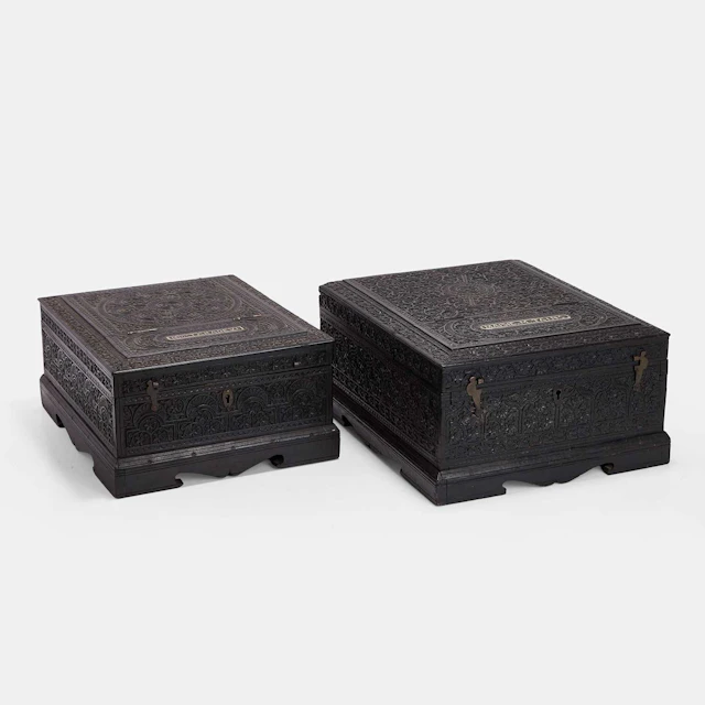 Two Anglo-Indian carved ebony dressing chests late 19th century, West