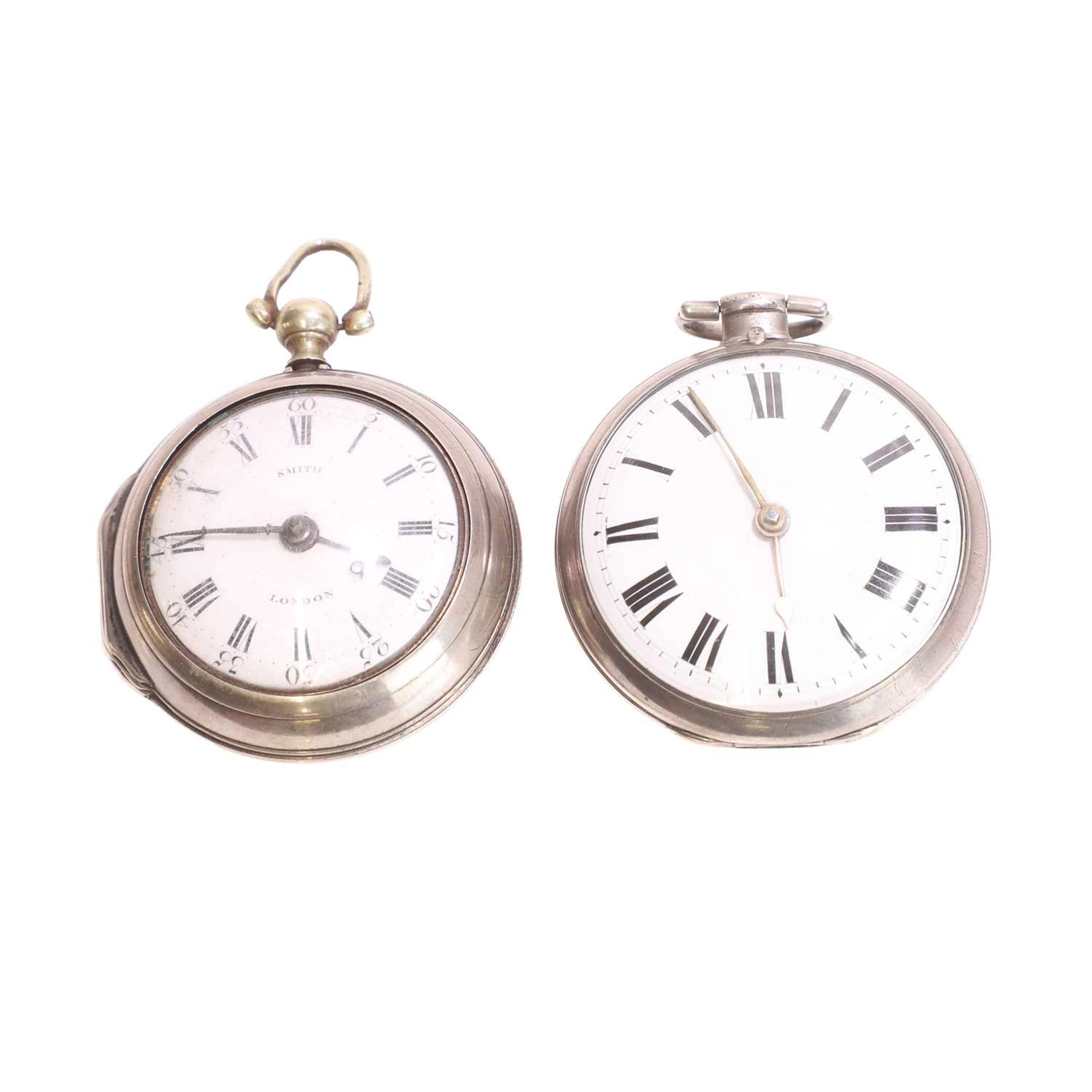 A George III silver pair cased fusee pocket watch and a silver open