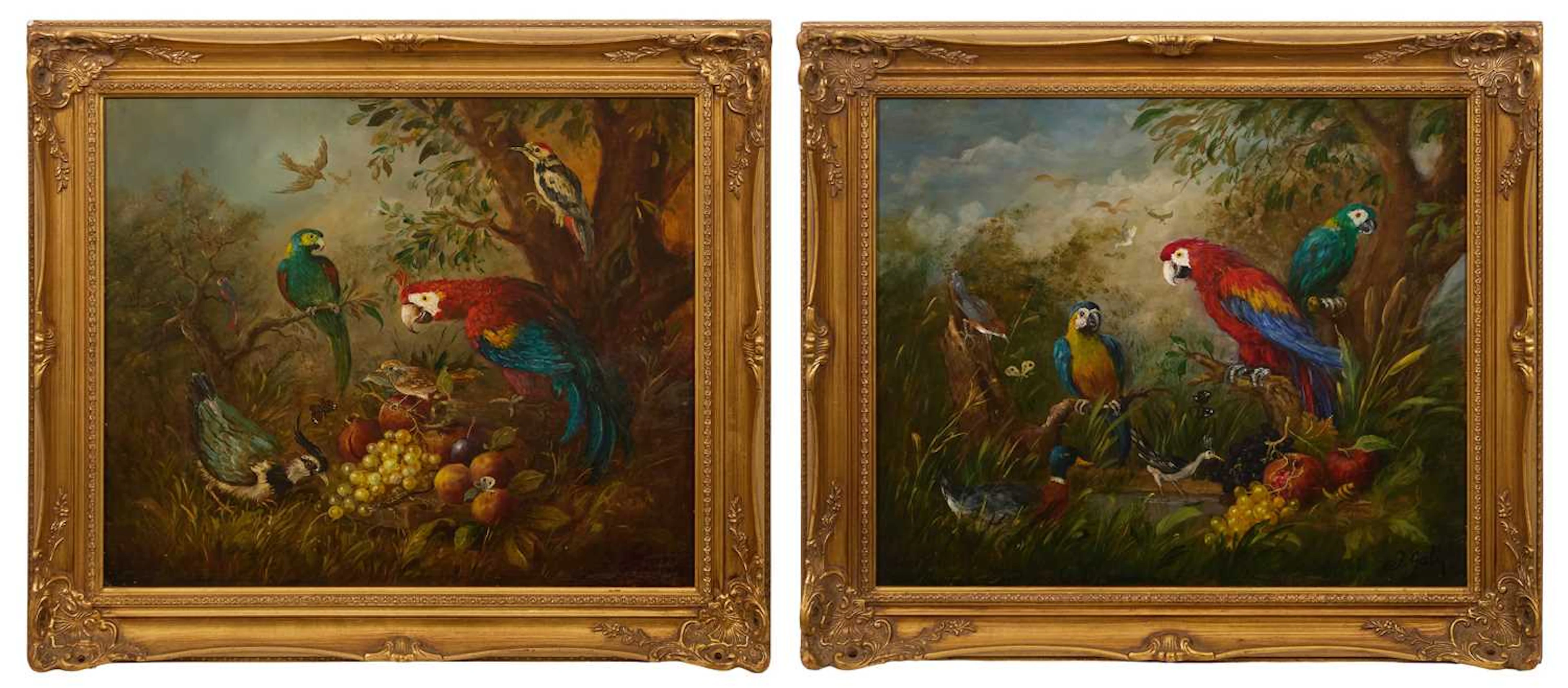 J Galy (20th century), in the manner of Jakob Bogdani Ornamental fowl