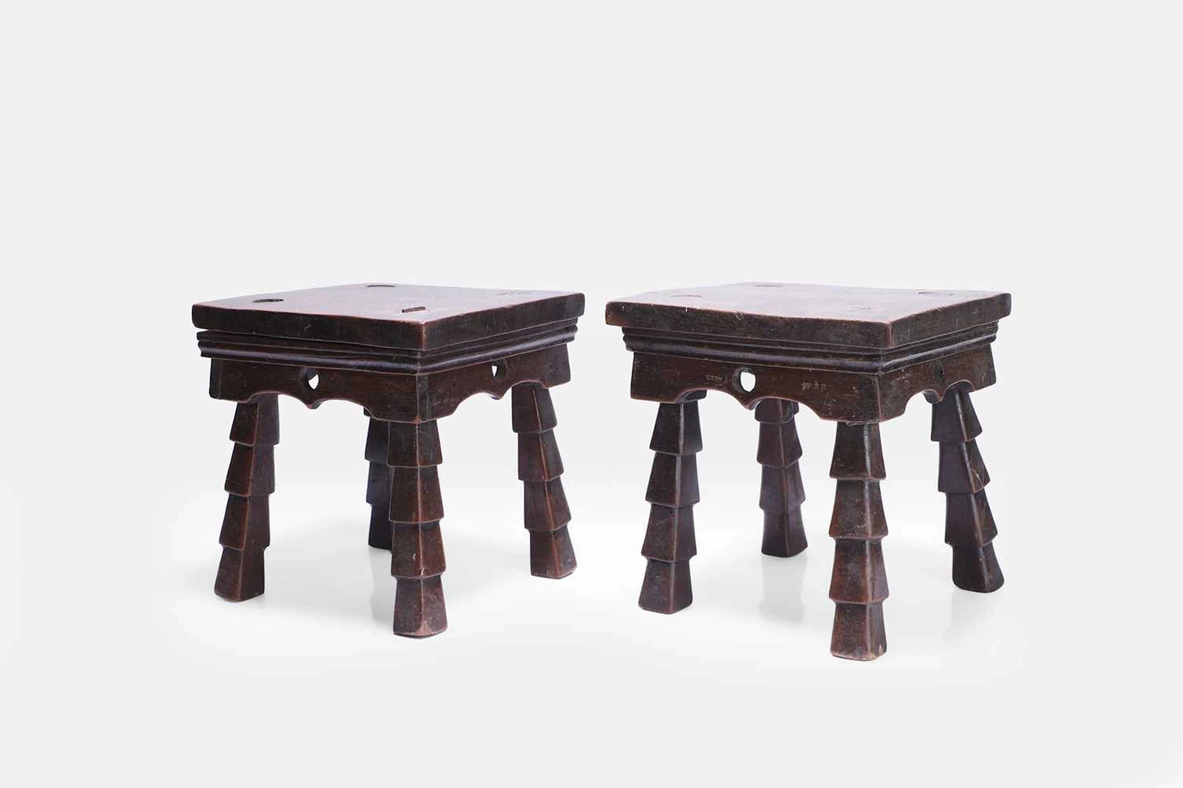 A pair of small mahogany stools 19th century