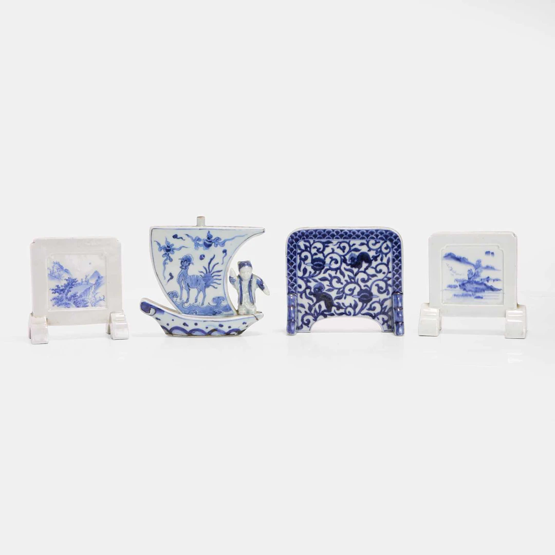 A collection of four Japanese Hirado ware blue and white table screens