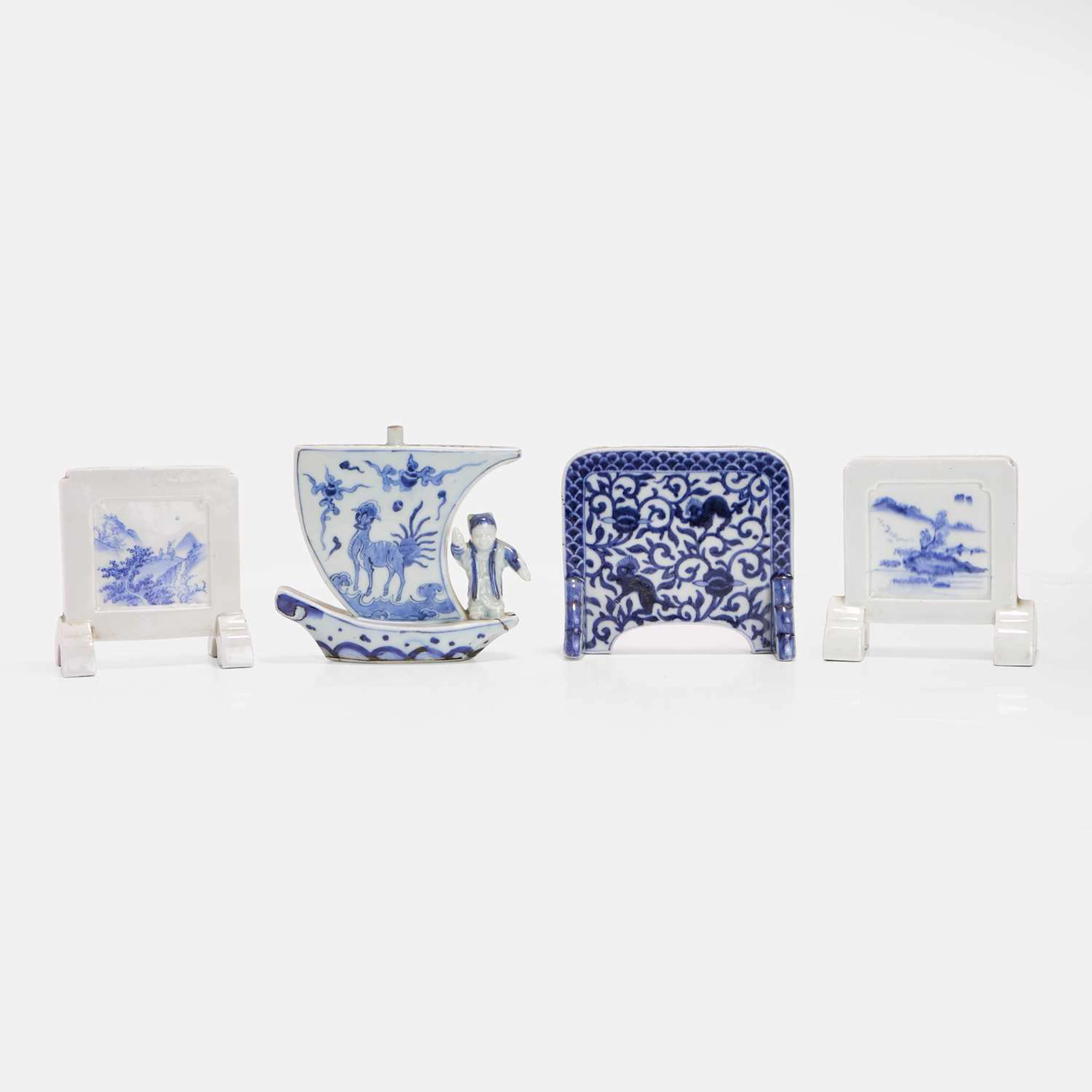 A collection of four Japanese Hirado ware blue and white table screens