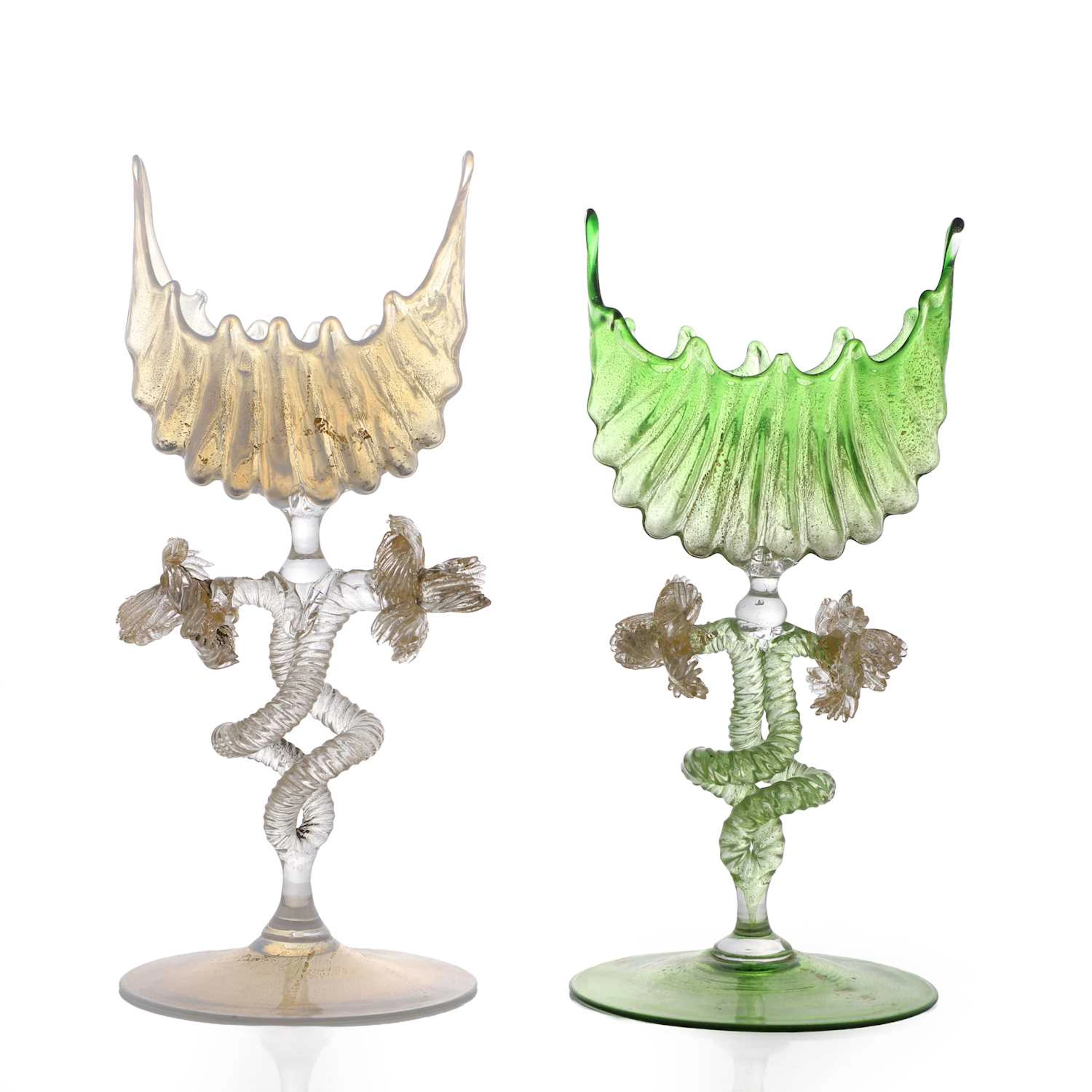A pair of glass stands or garniture vases late 19th to early 20th