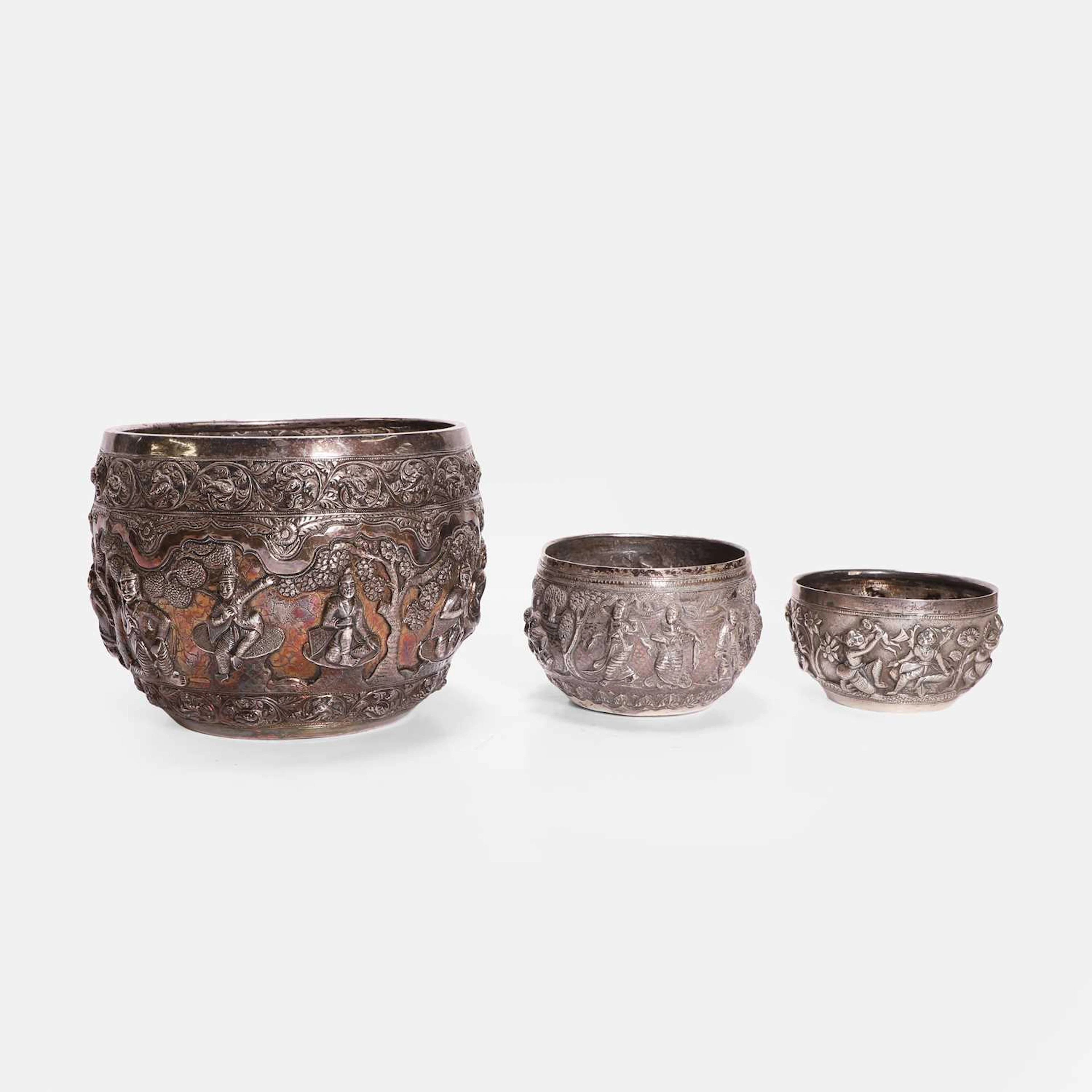 A large Burmese (Myanmar) silvered-metal bowl 20th century
