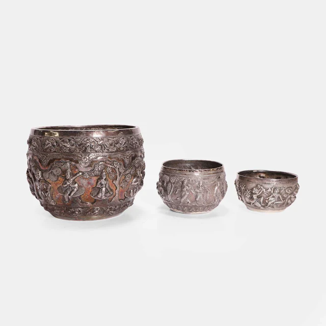 A large Burmese (Myanmar) silvered-metal bowl 20th century
