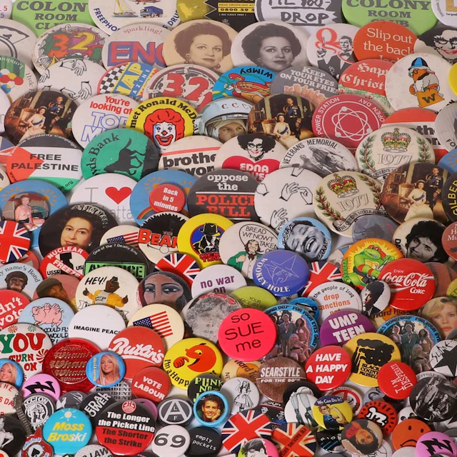 A large collection of popular culture badges