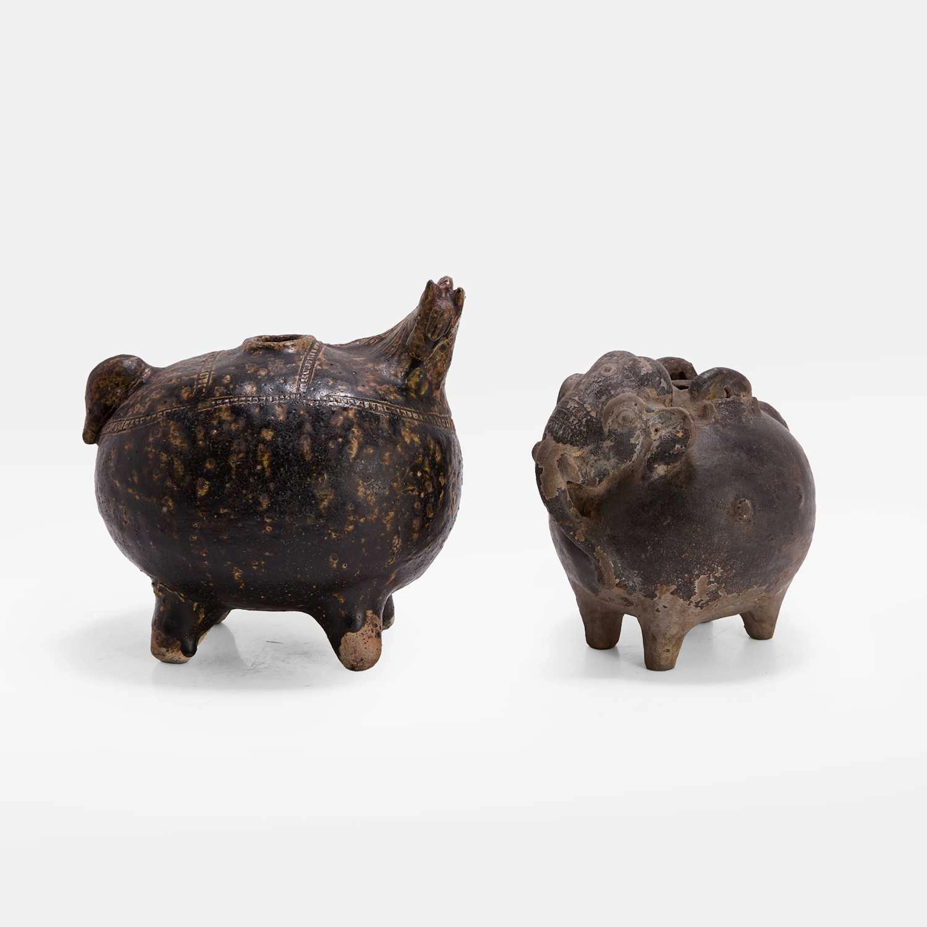 Two Khmer stoneware lime pots Angkor period (802-1431)