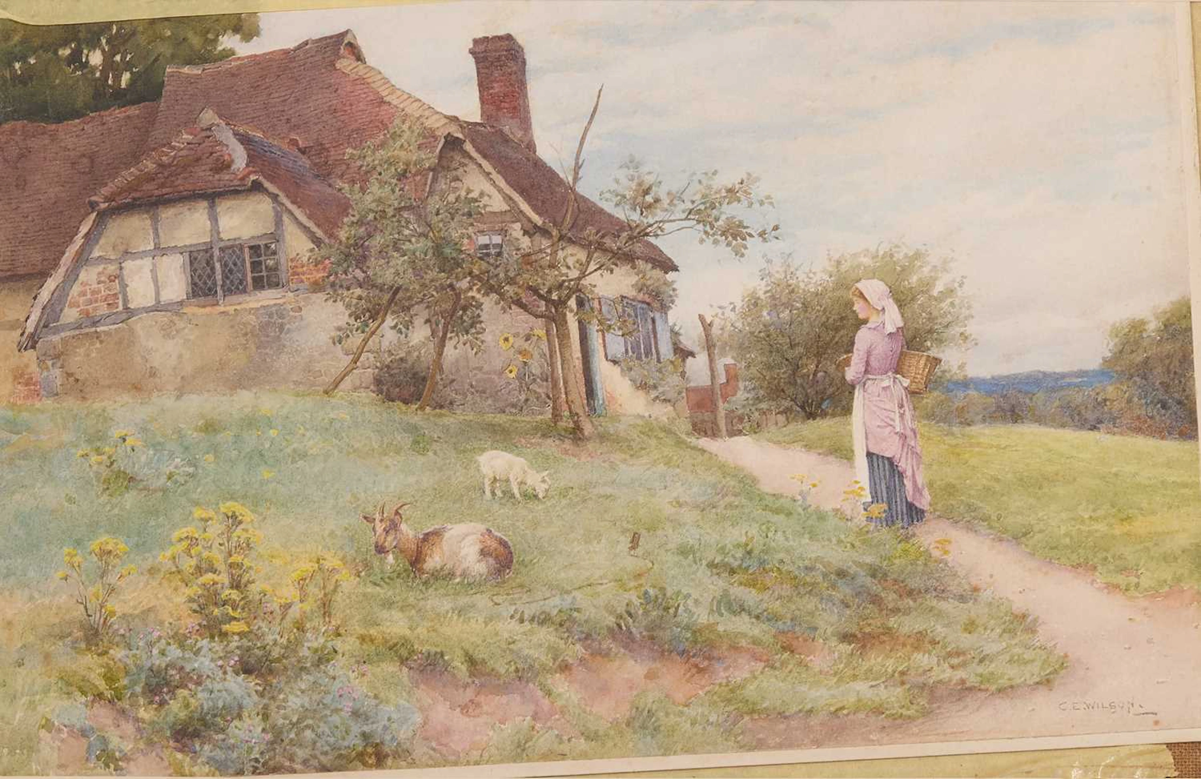 Charles Edward Wilson (British, 1854-1941) A washerwoman and goats