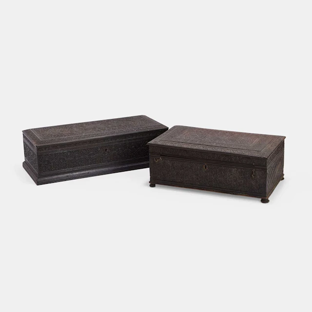 Two Anglo-Indian carved wood boxes early 20th century, West Bengal