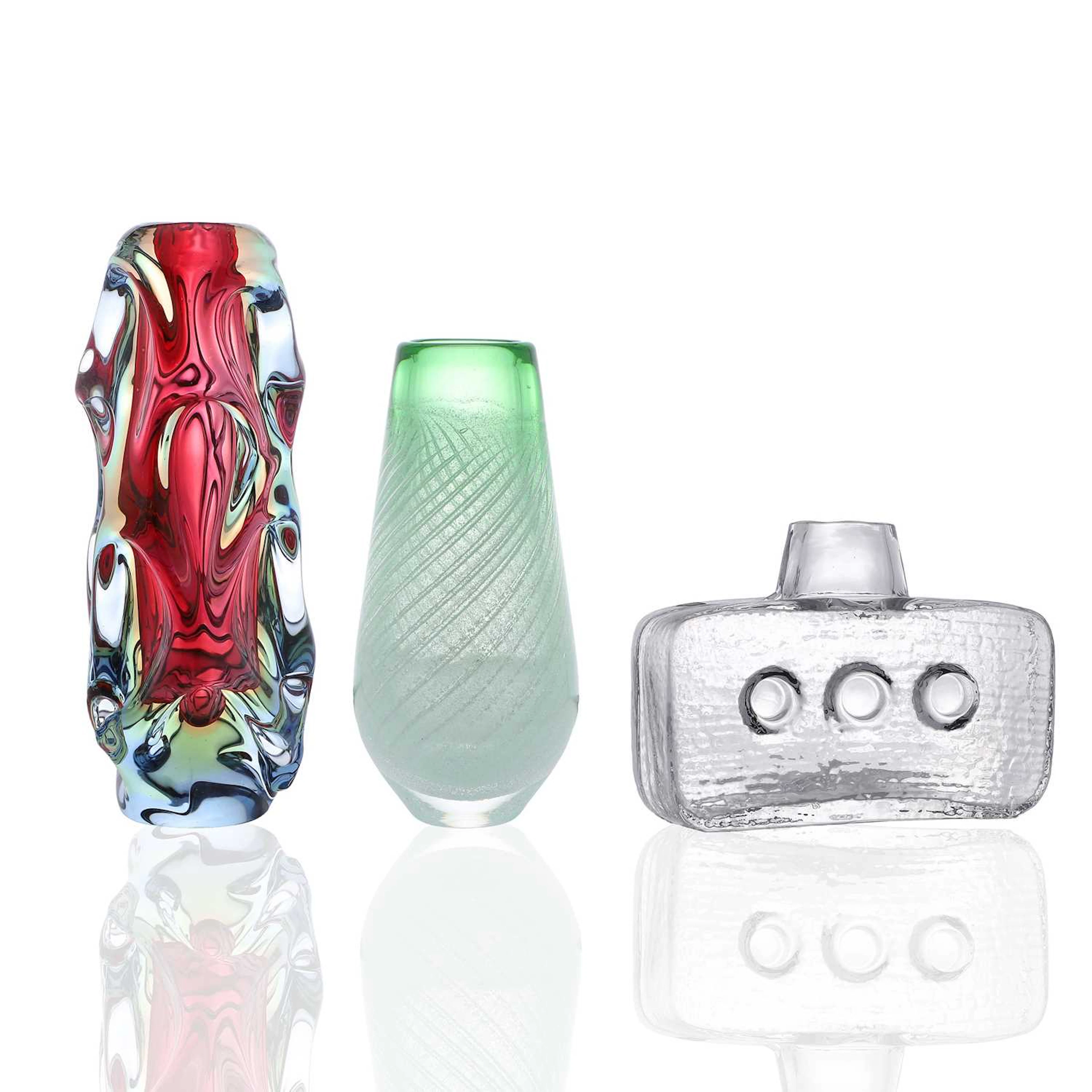 Three Czech glass vases circa 1980