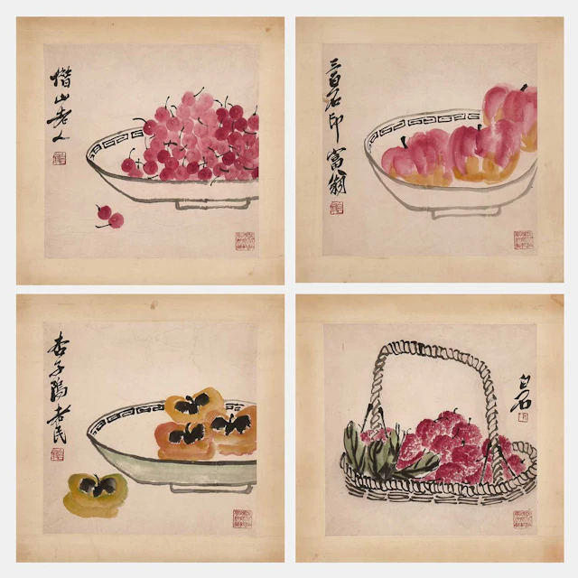 Four Chinese gouache paintings 20th century