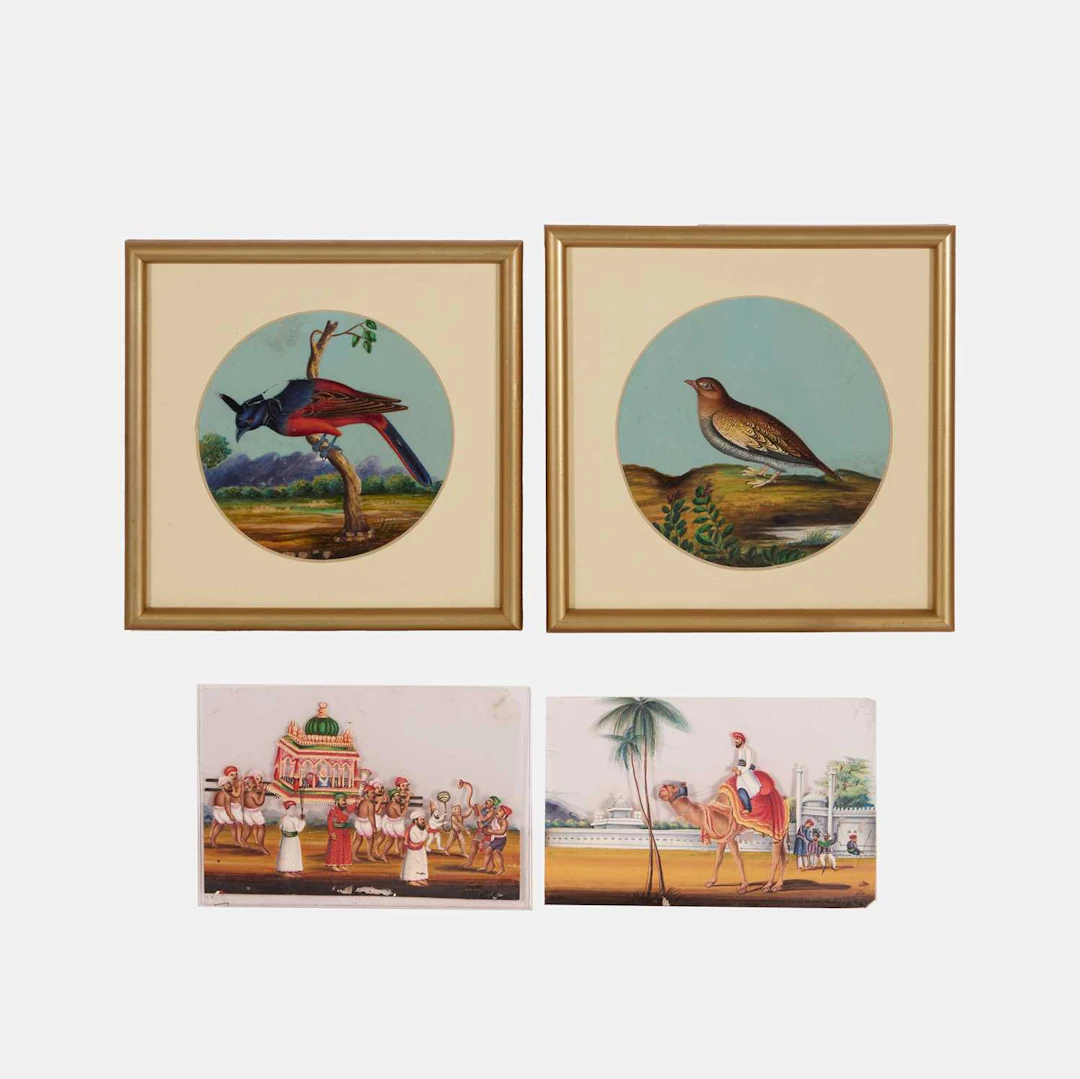 Two mica paintings of Indian birds 19th century, Northern India, possibly