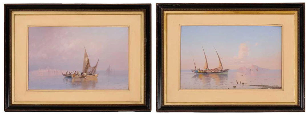 Italian School, circa 1900 Fishing vessels off the coast