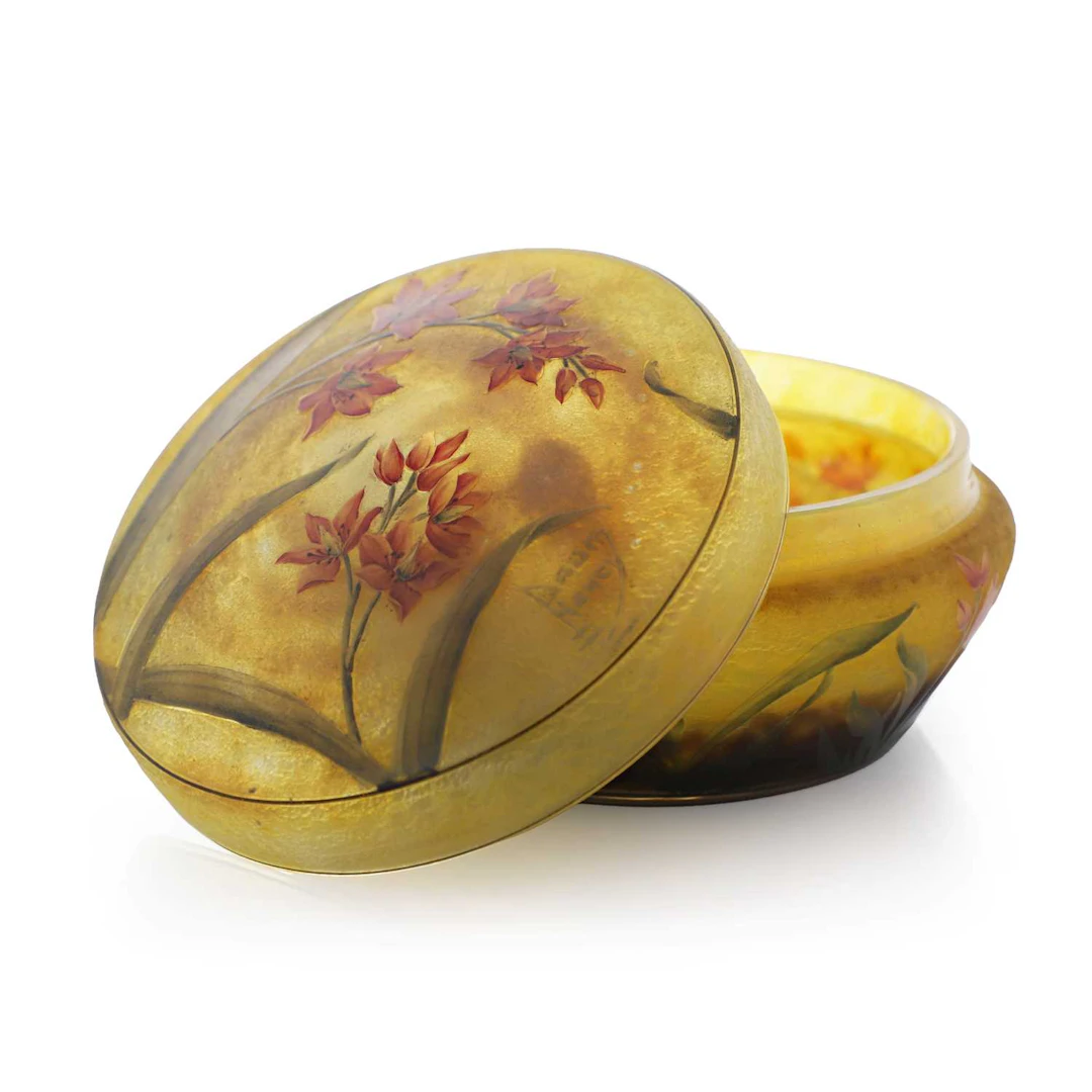 A Daum glass box and cover circa 1910, French
