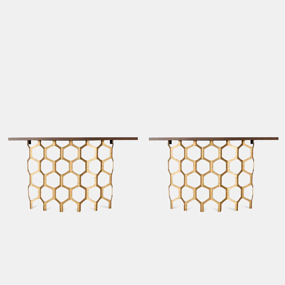 Porta Romana a pair 'Honeycomb' console tables