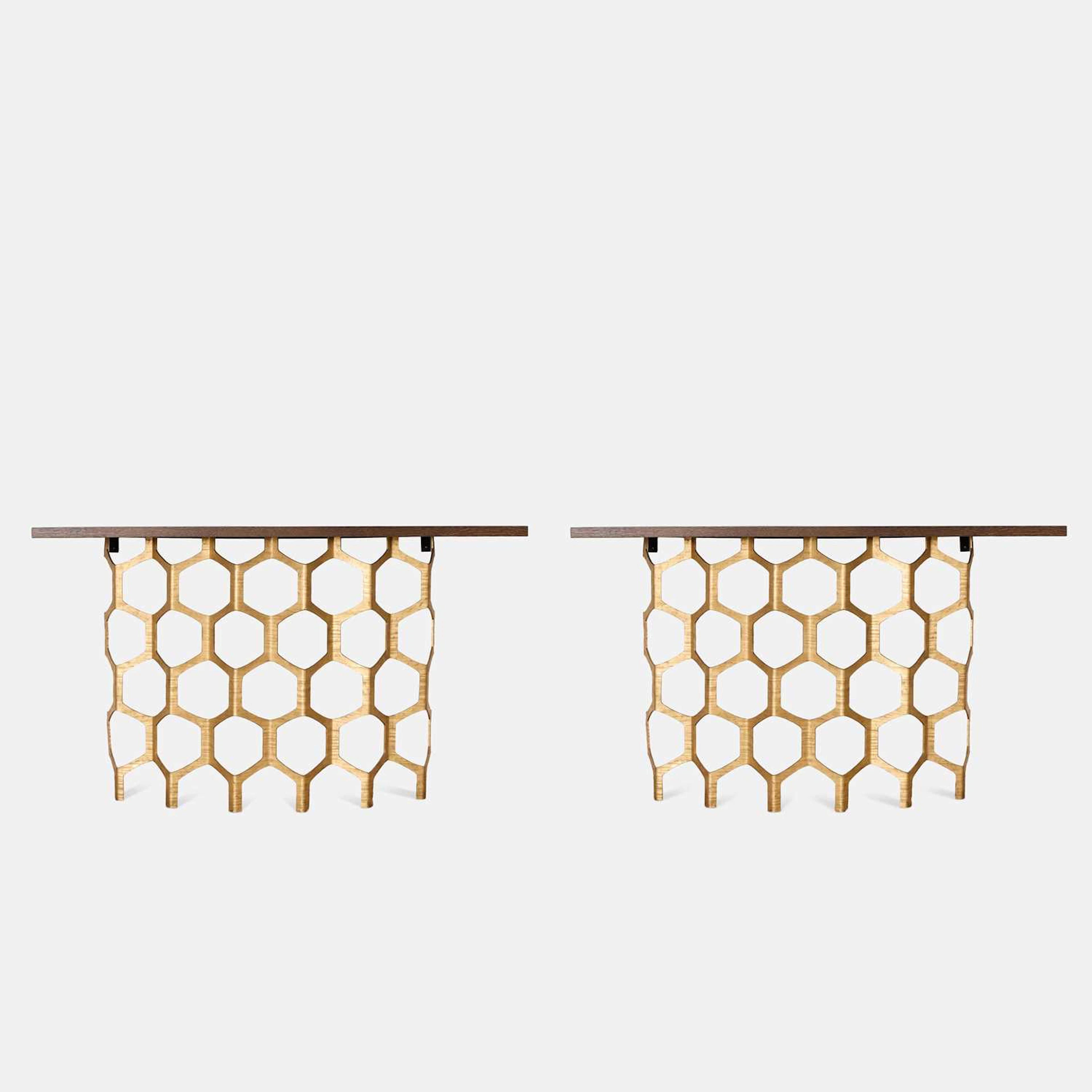 Porta Romana a pair 'Honeycomb' console tables