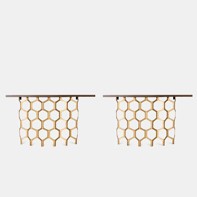 Porta Romana a pair 'Honeycomb' console tables