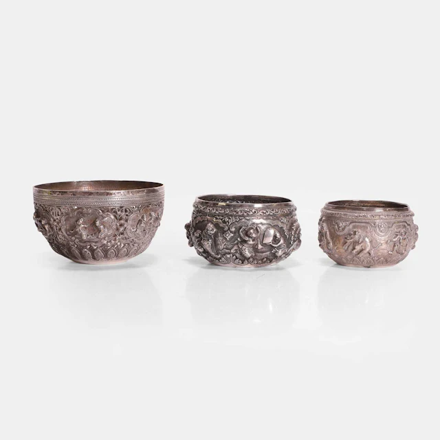 Three Burmese (Myanmar) silver bowls late 19th/early 20th century