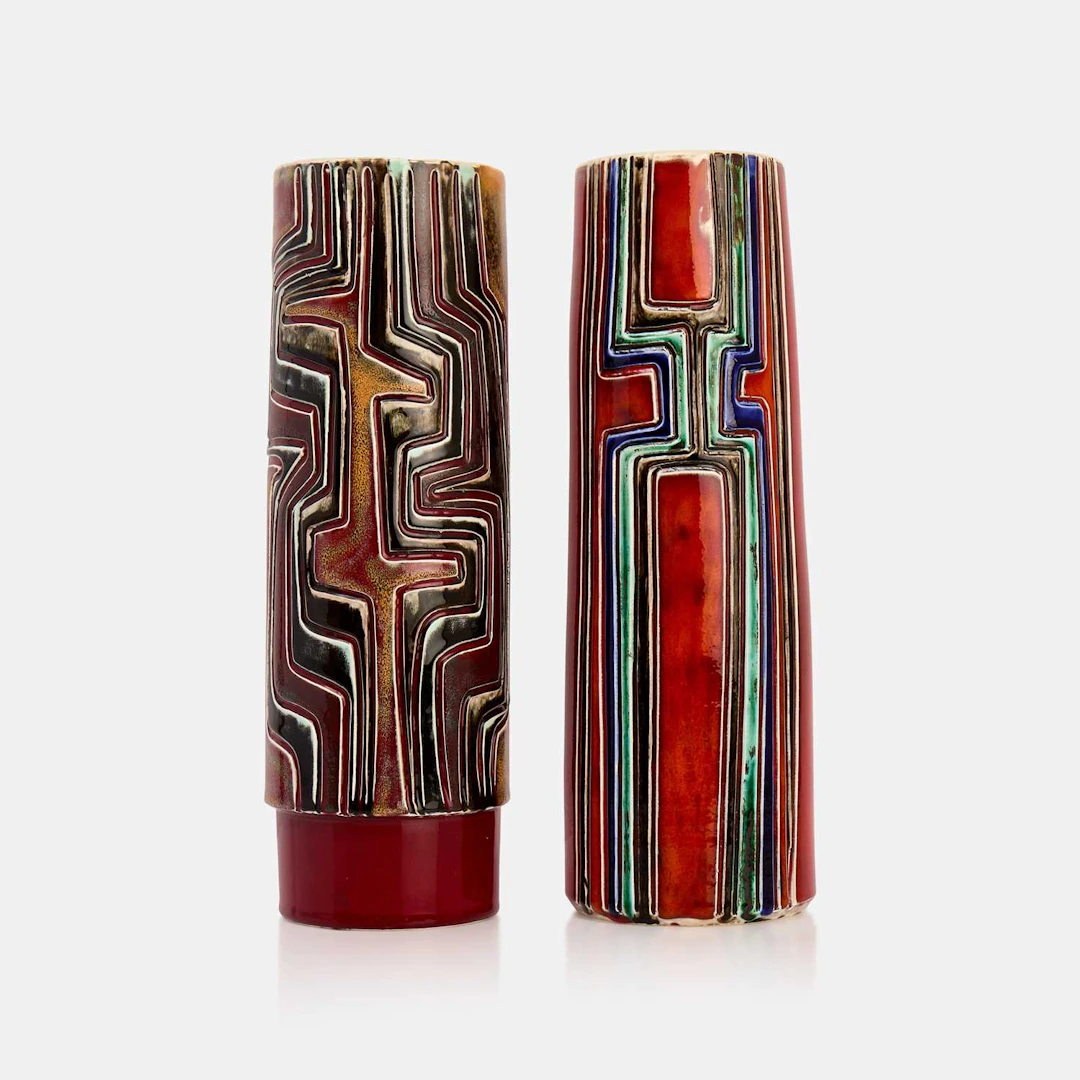 Poole Pottery two cylindrical vases