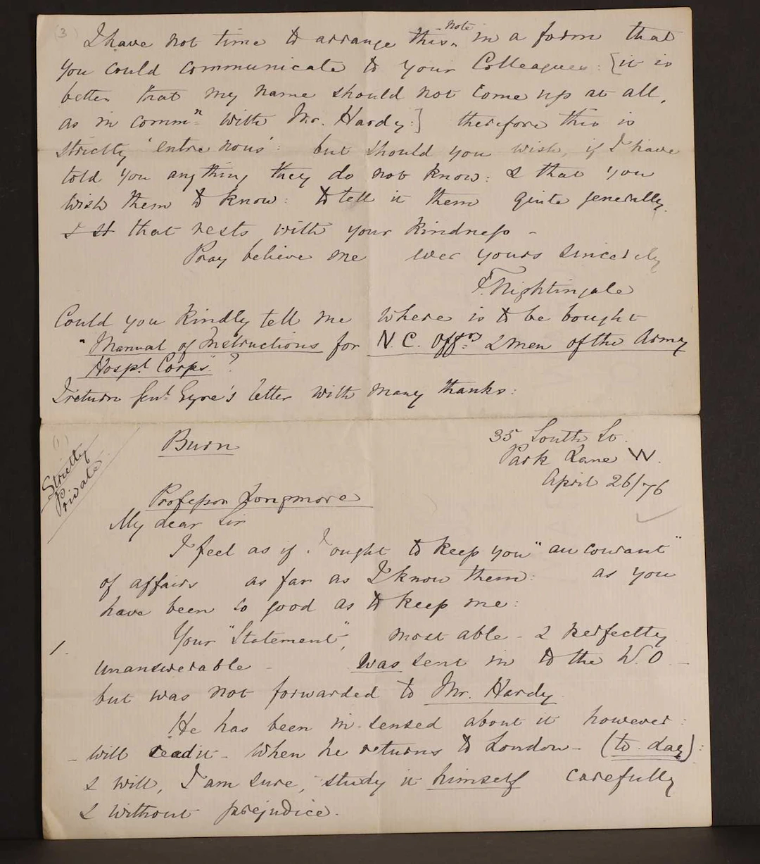 [2 Letters]- Florence NIGHTINGALE- 1- Autograph Letter SIGNED (To