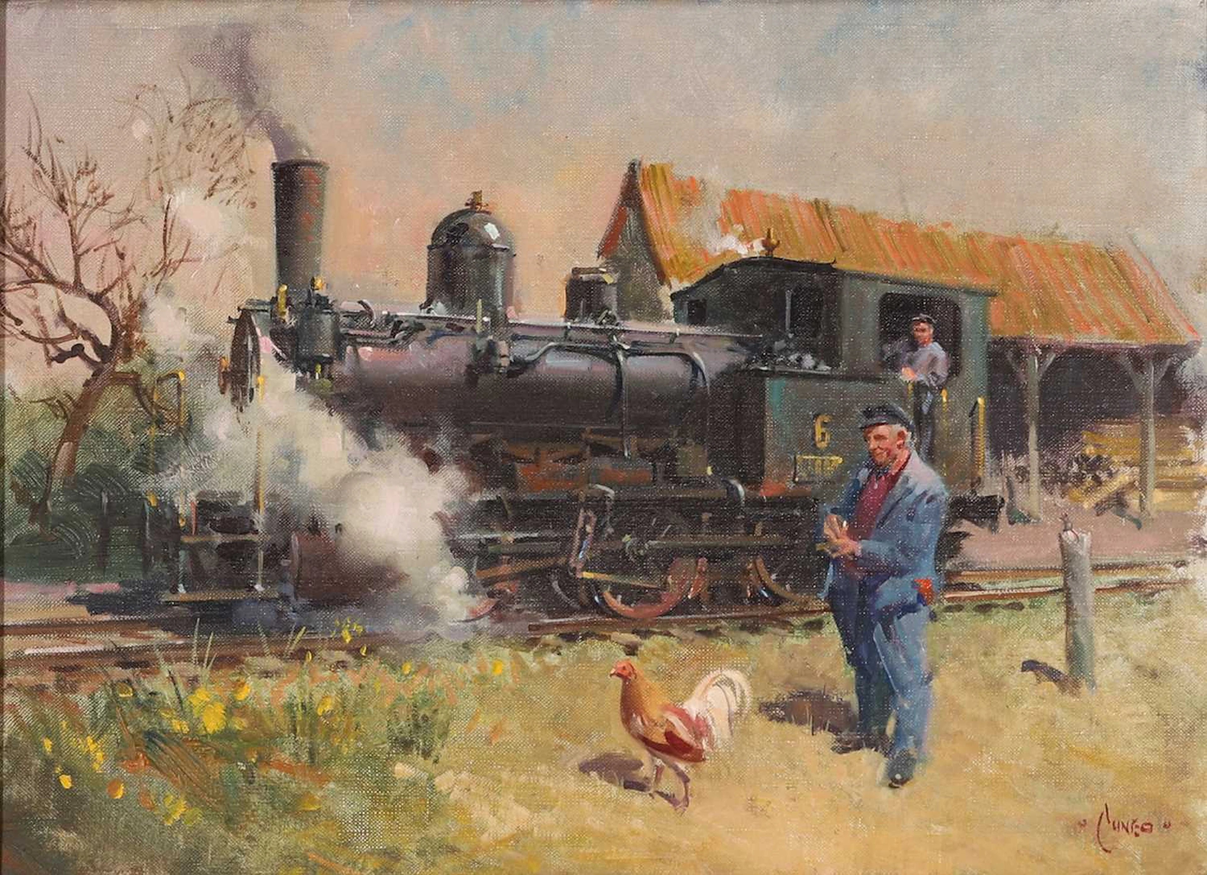 ▲ Terence Cuneo (British, 1907-1996) A steam train in a yard
