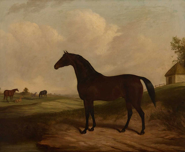 James Barenger (British, 1780-1831) Portrait of a bay in an open landscape