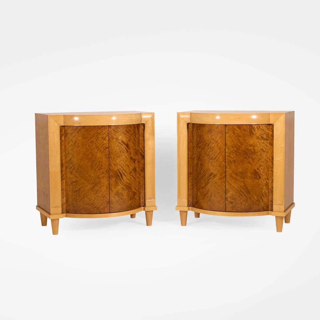 Biedermeier style a pair of burr maple cabinets