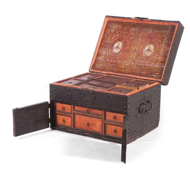An unusual highly decorated iron-bound strongbox 16th-17th century
