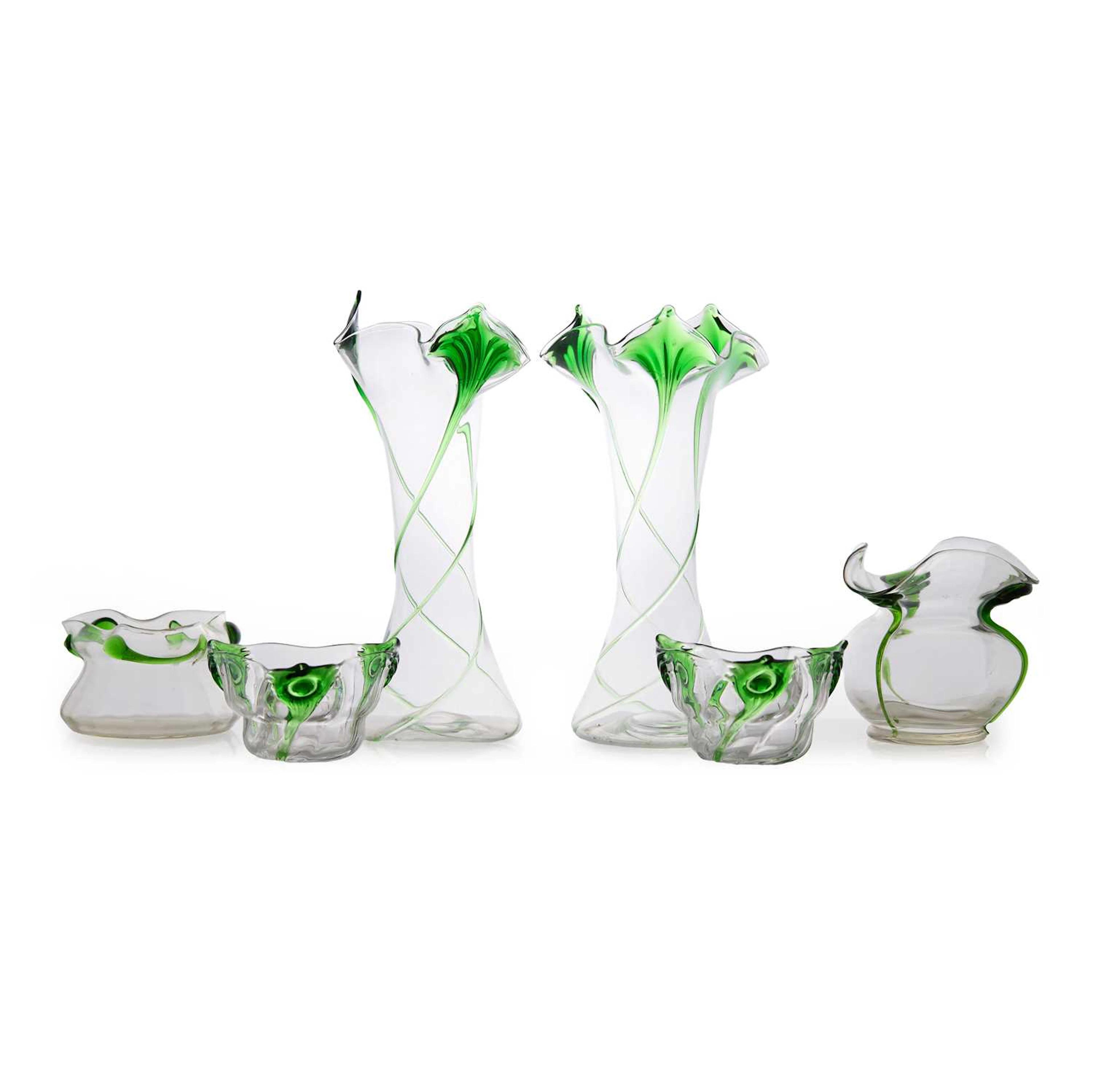 A collection of Arts and Crafts glass vases circa 1905