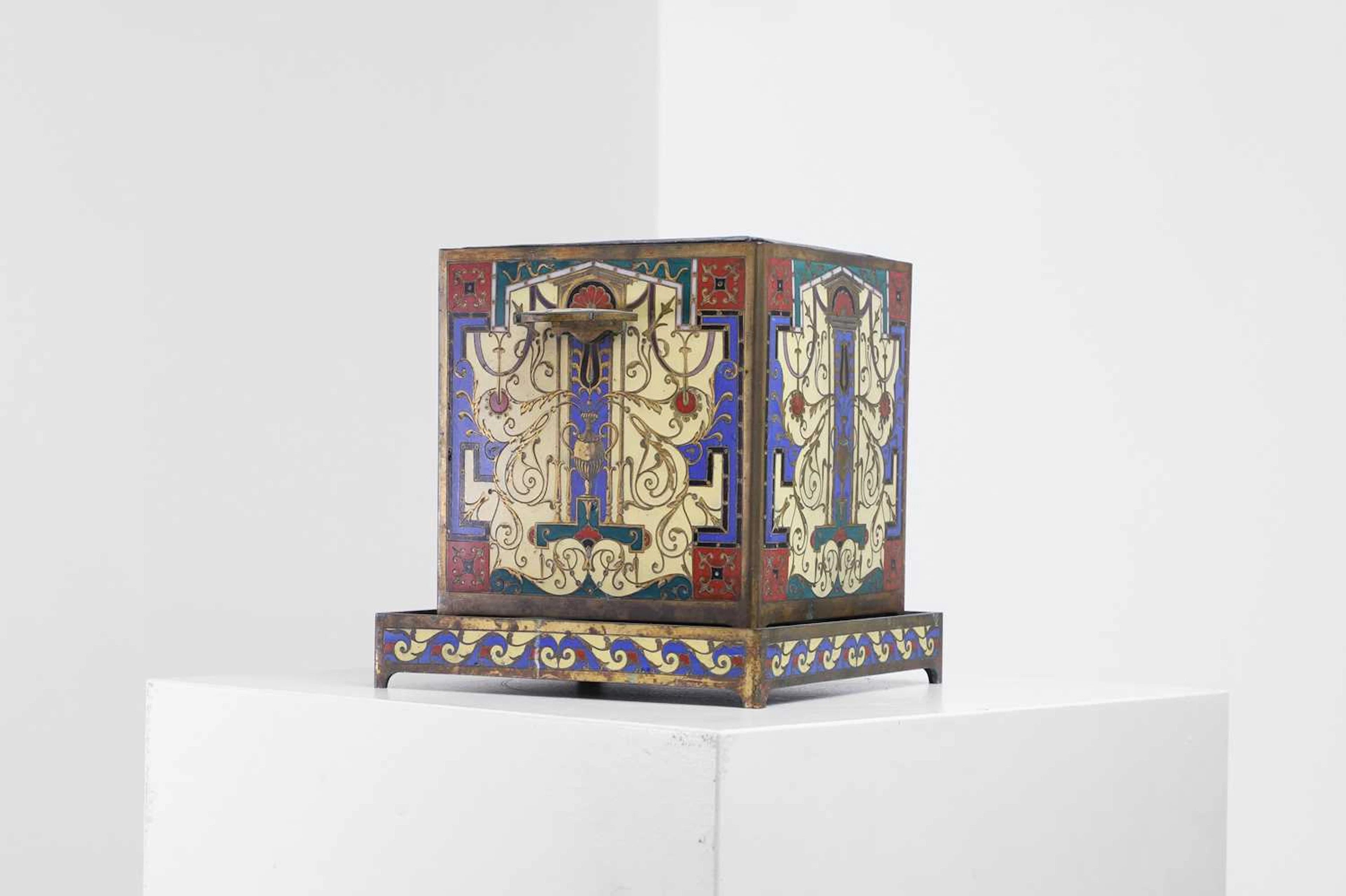 A gilt-bronze and champlevé enamel jardinière on stand by Ferdinand Barbedienne