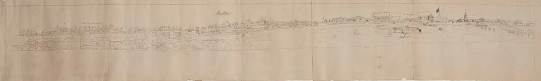 An Indian drawing of a panoramic view of Madras first half of the