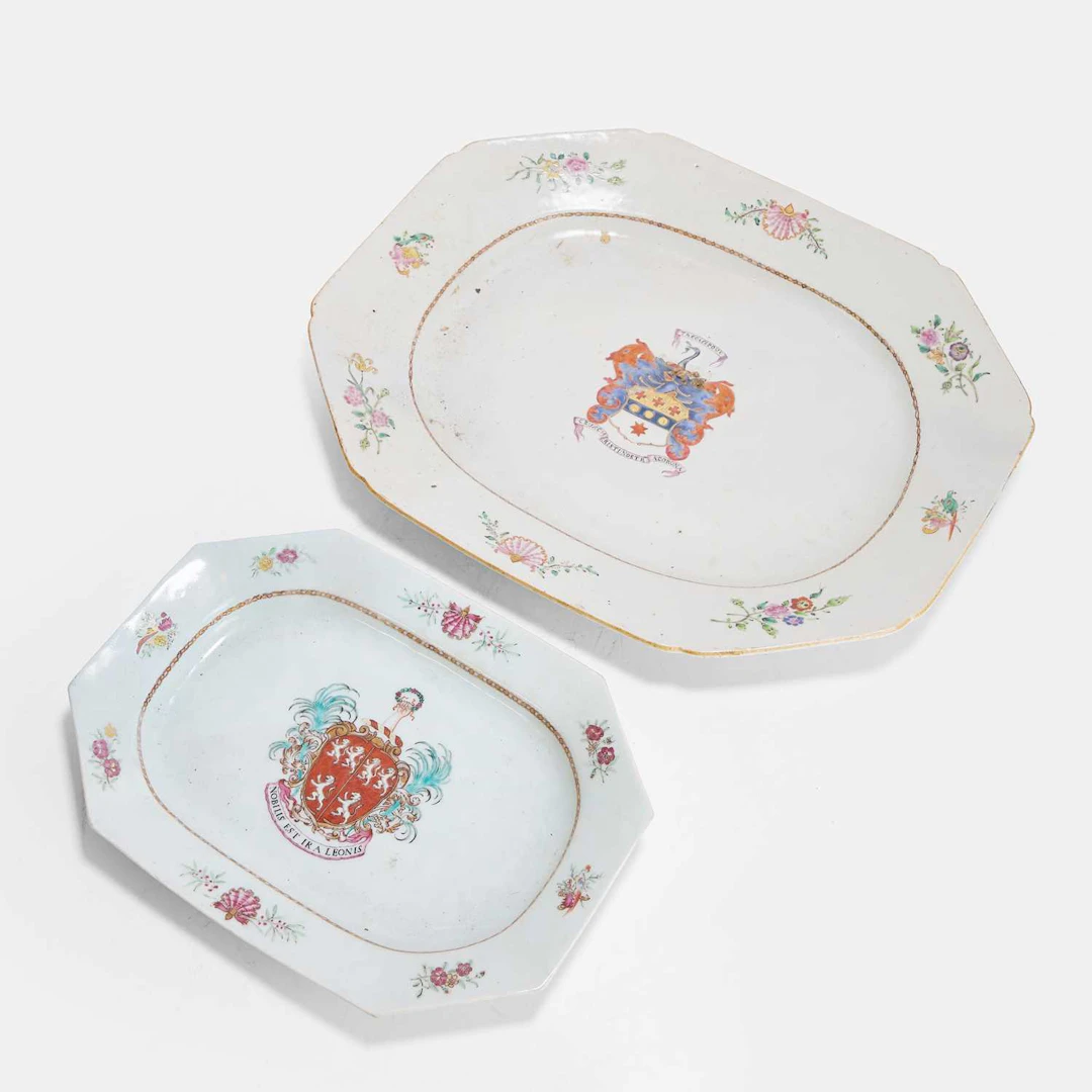 Two Chinese famille rose armorial meat dishes 18th century