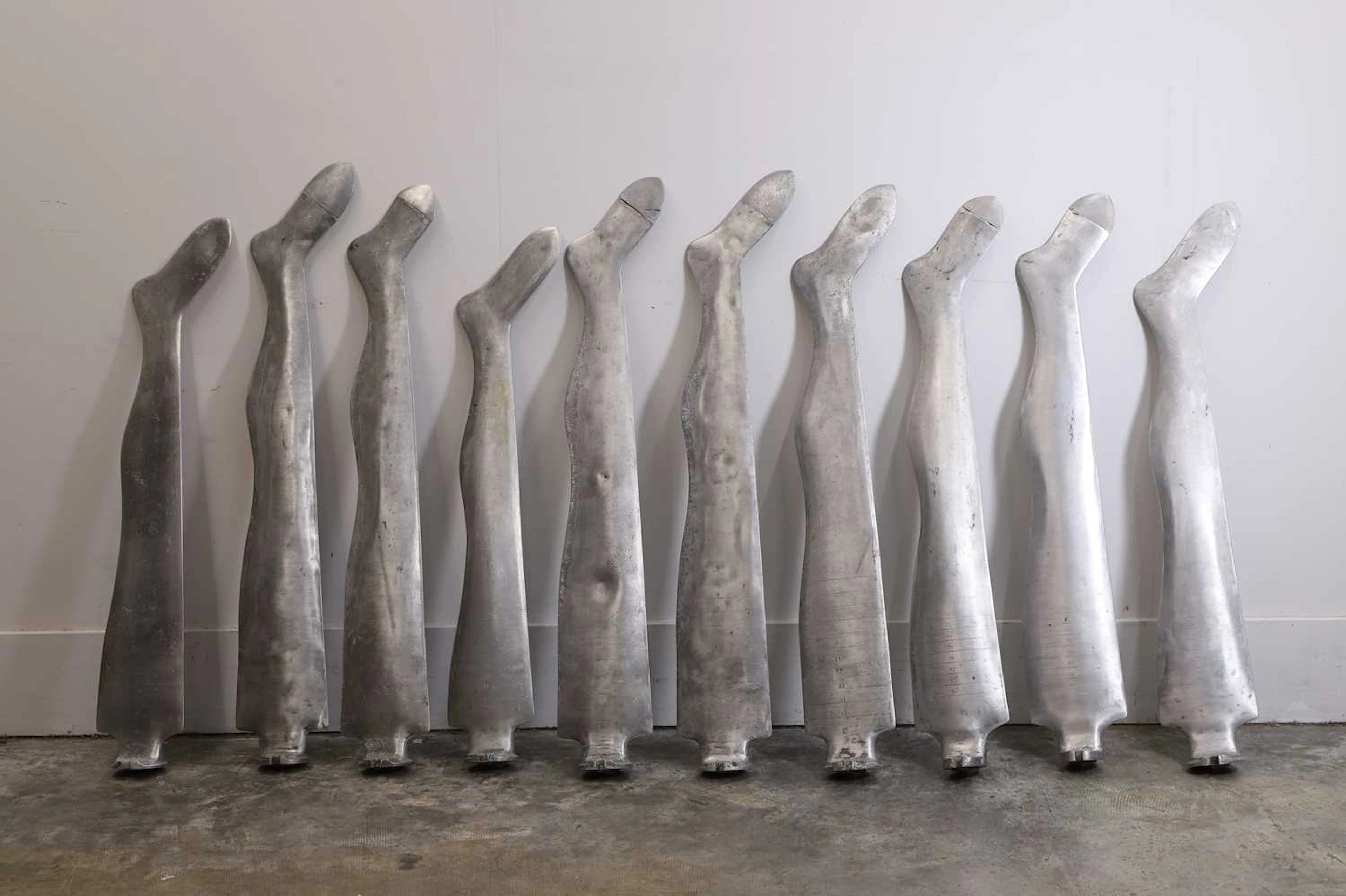 Ten metal stocking moulds c.1900s
