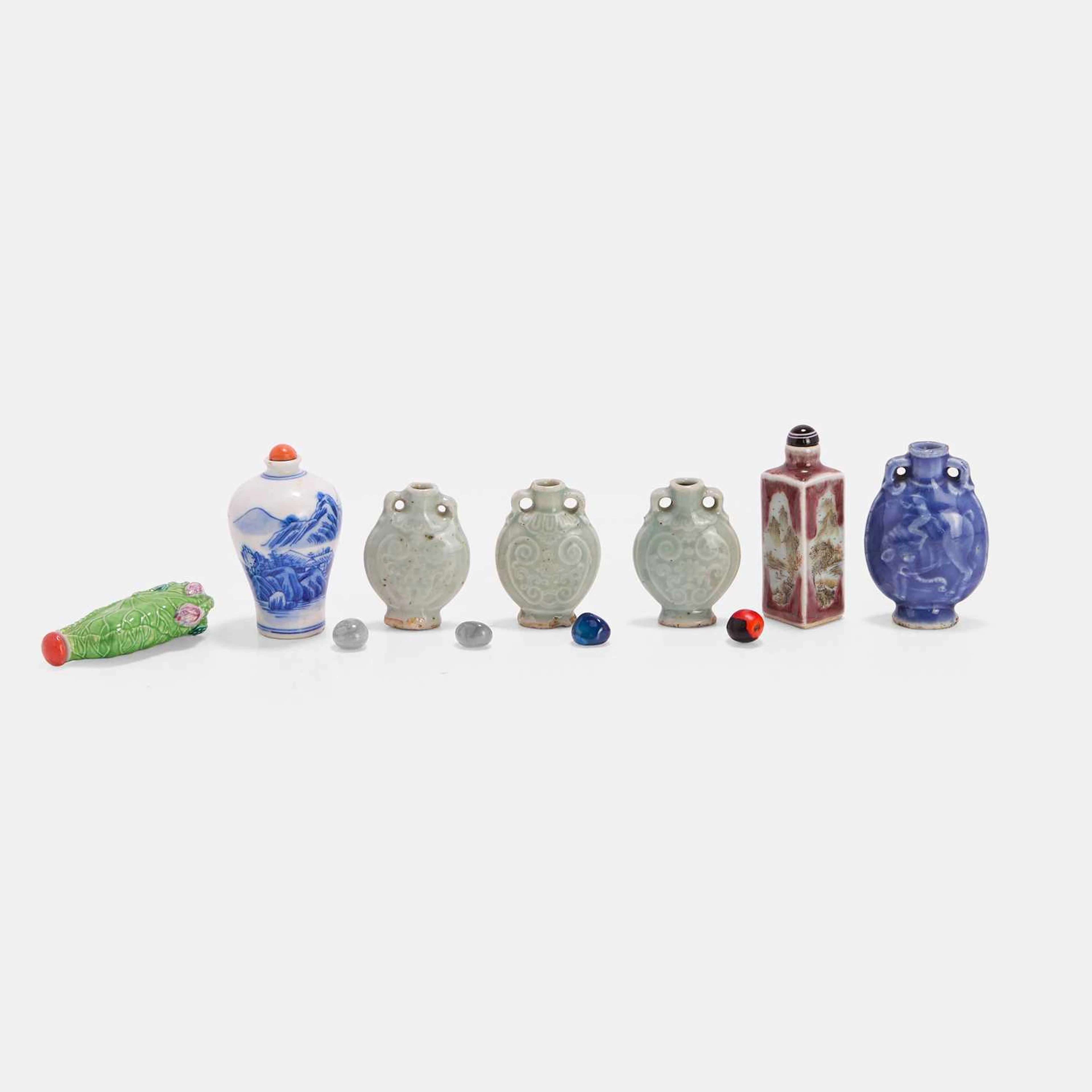A collection of Chinese porcelain miniature vases and snuff bottles