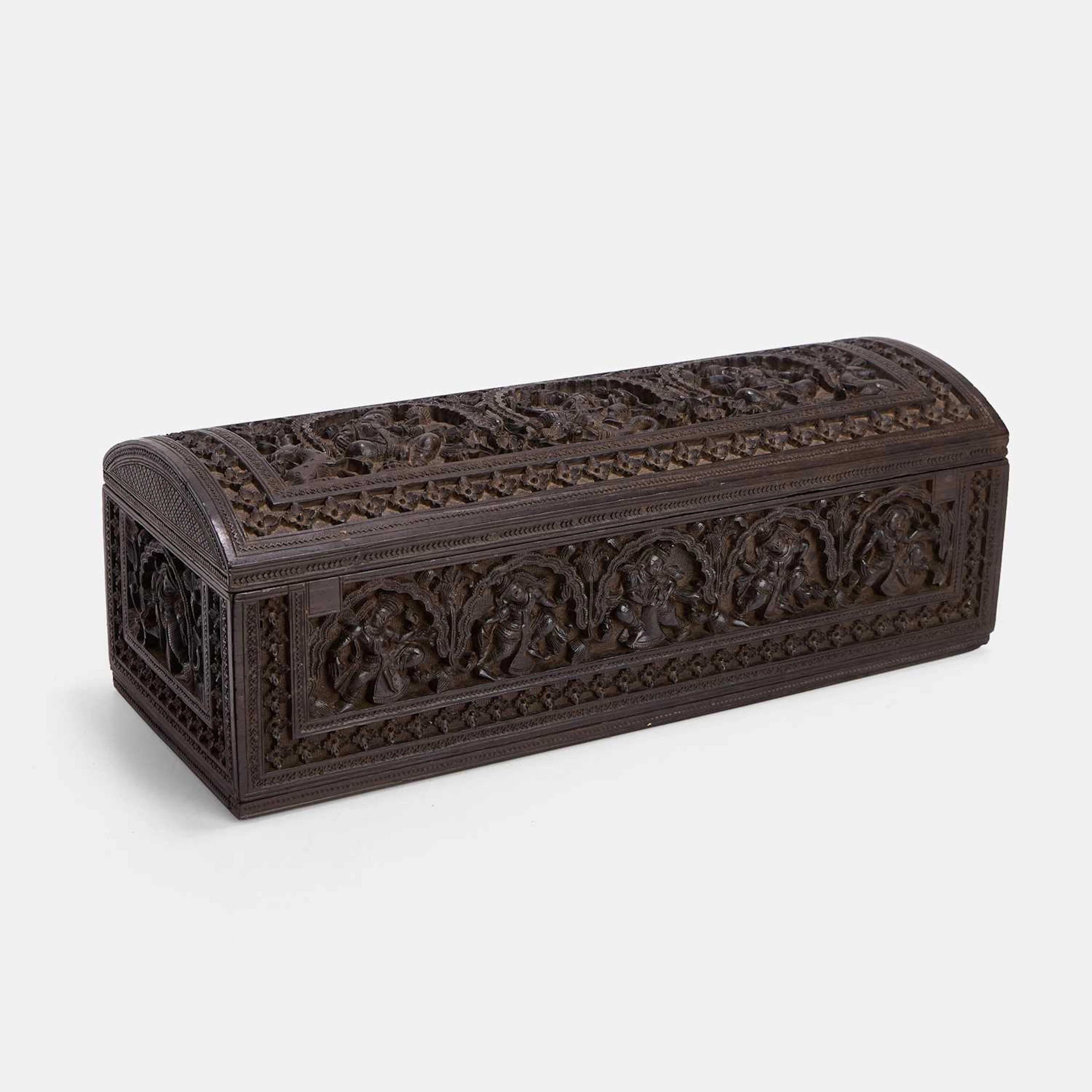 An Indian carved ebony casket 19th century, Southern India, Karnataka, Mysore