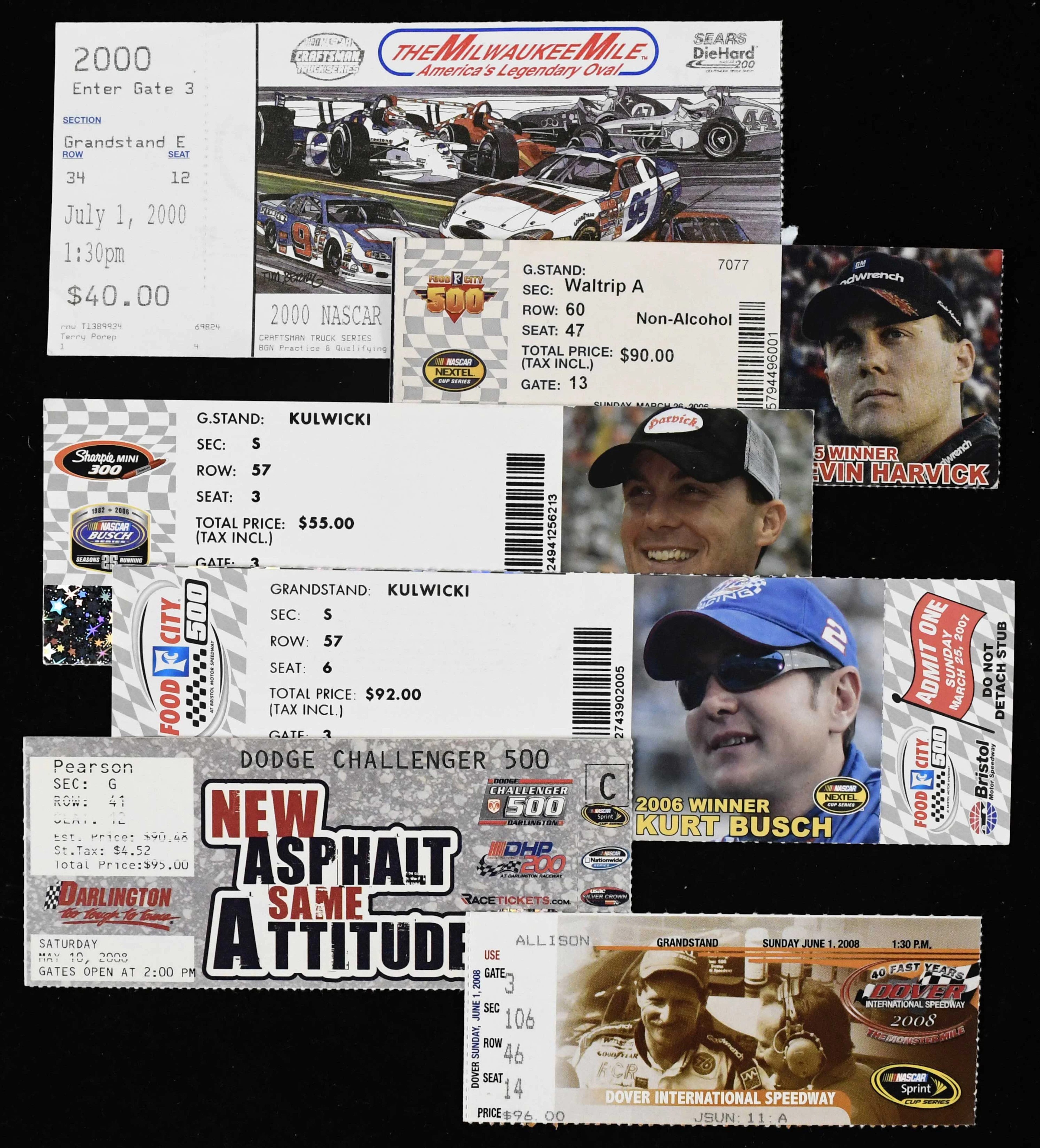 "Lot of (24) Kurt Busch and Kyle Busch NASCAR win ticket stubs (VG-NM)