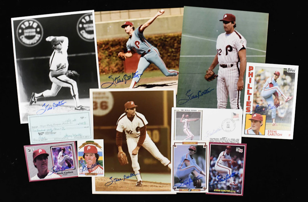 "Lot of (16) Steve Carlton autographed pieces (EX-NM)...