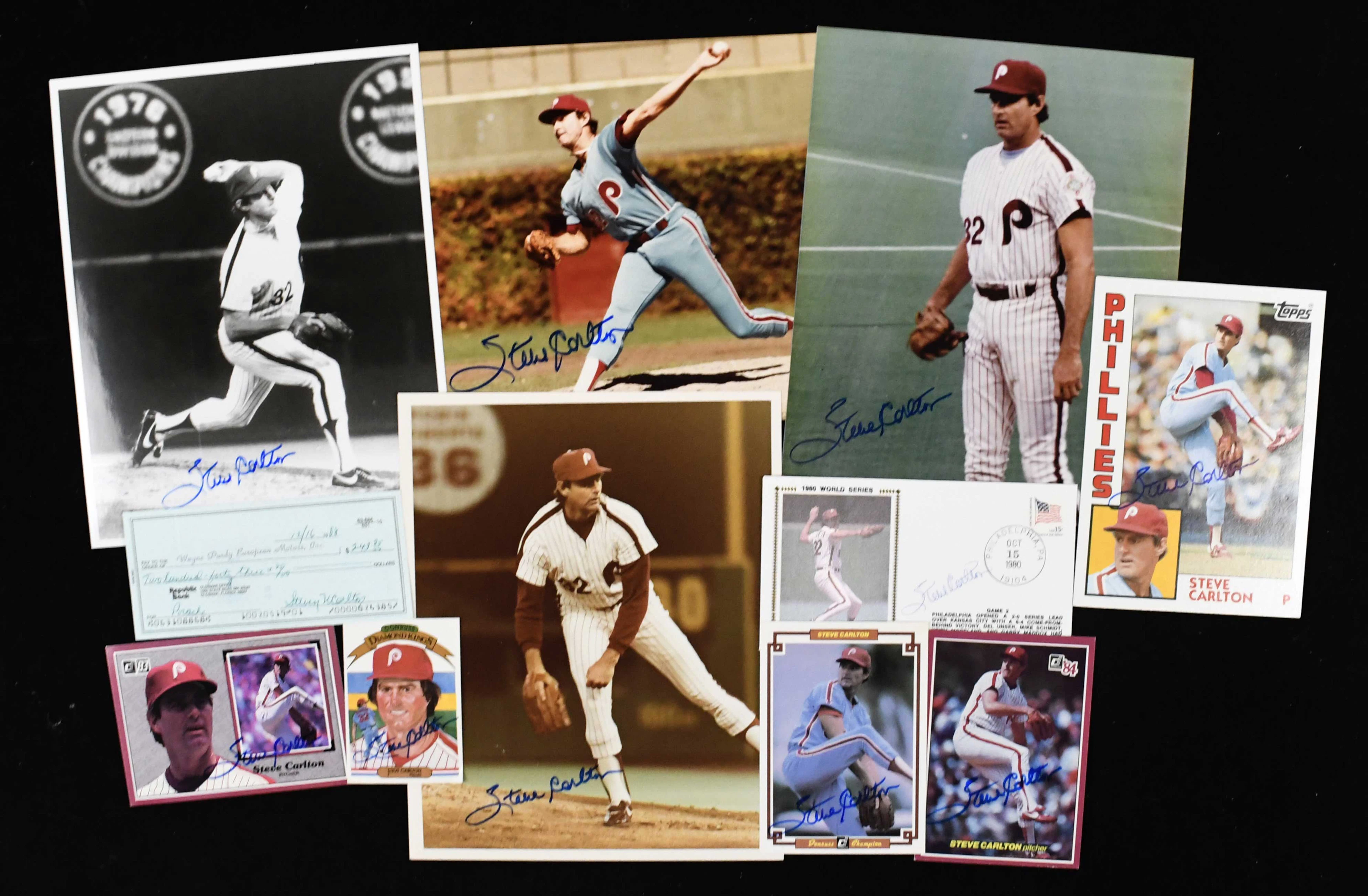 "Lot of (16) Steve Carlton autographed pieces (EX-NM)...