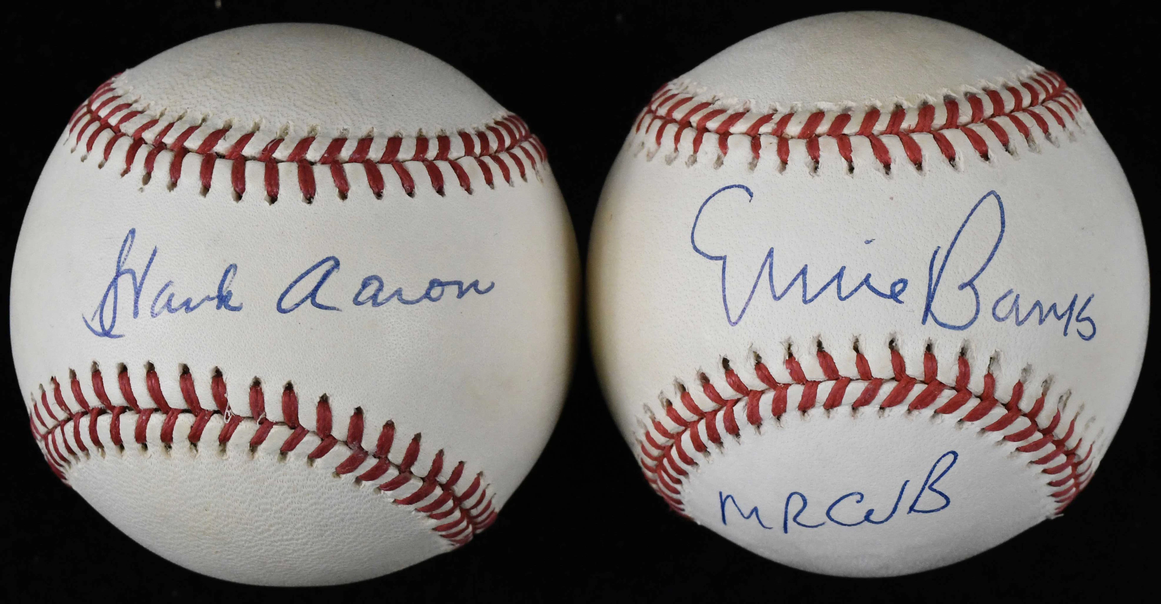 "Hank Aaron and Ernie Banks single signed baseballs...