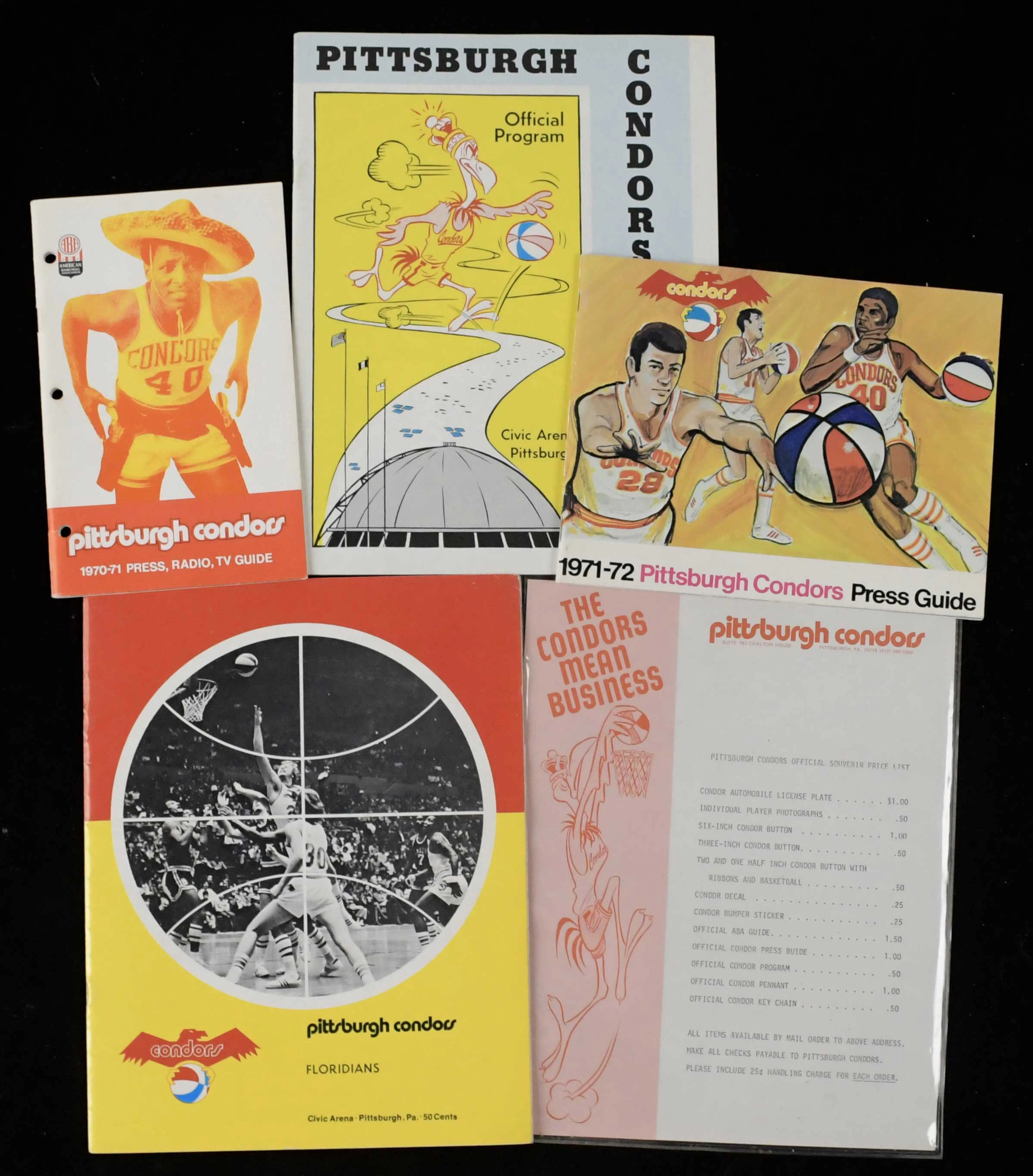"Lot of (10) 1970-1971 ABA Pittsburgh Condors programs and publications (EX-NM)