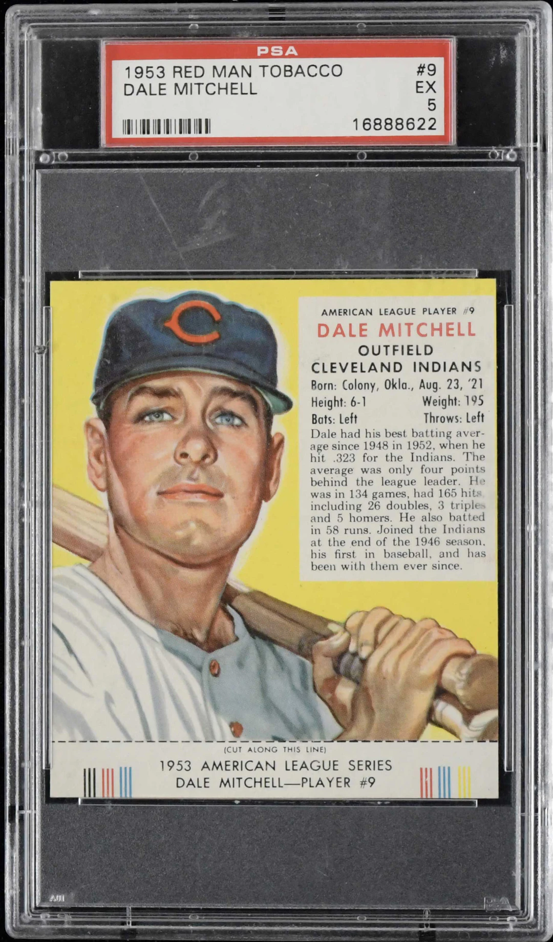 "1953 Red Man Tobacco #9 Dale Mitchell with tab (PSA 5 EX)